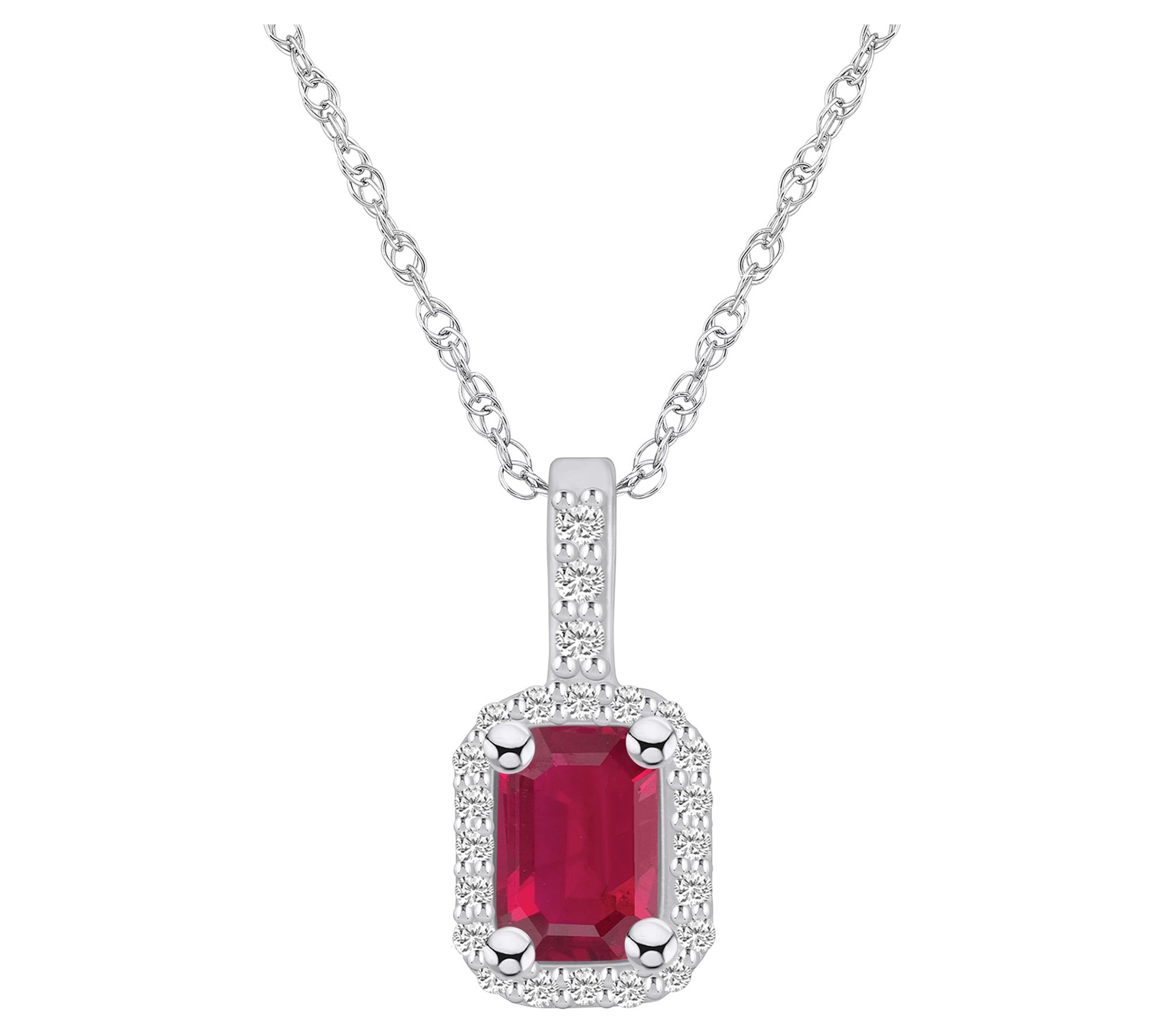 Affinity Gems Ruby & Diamond Halo Pendant w/ Ch ain, 14K Gold