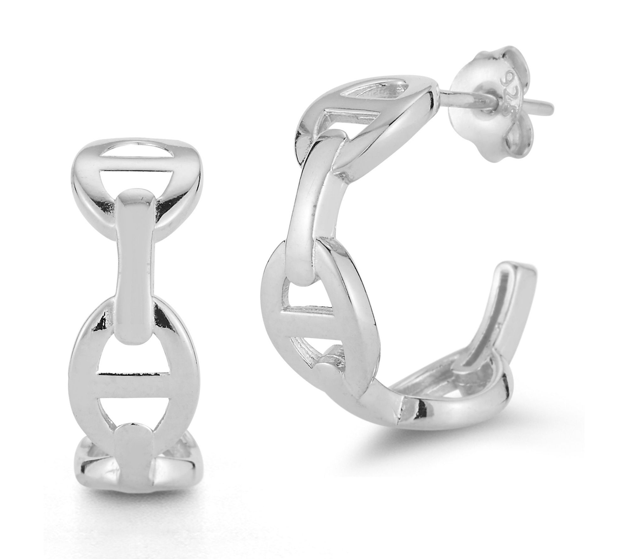 Sterlina Silver Marine Link Hoop Earrings, Stering