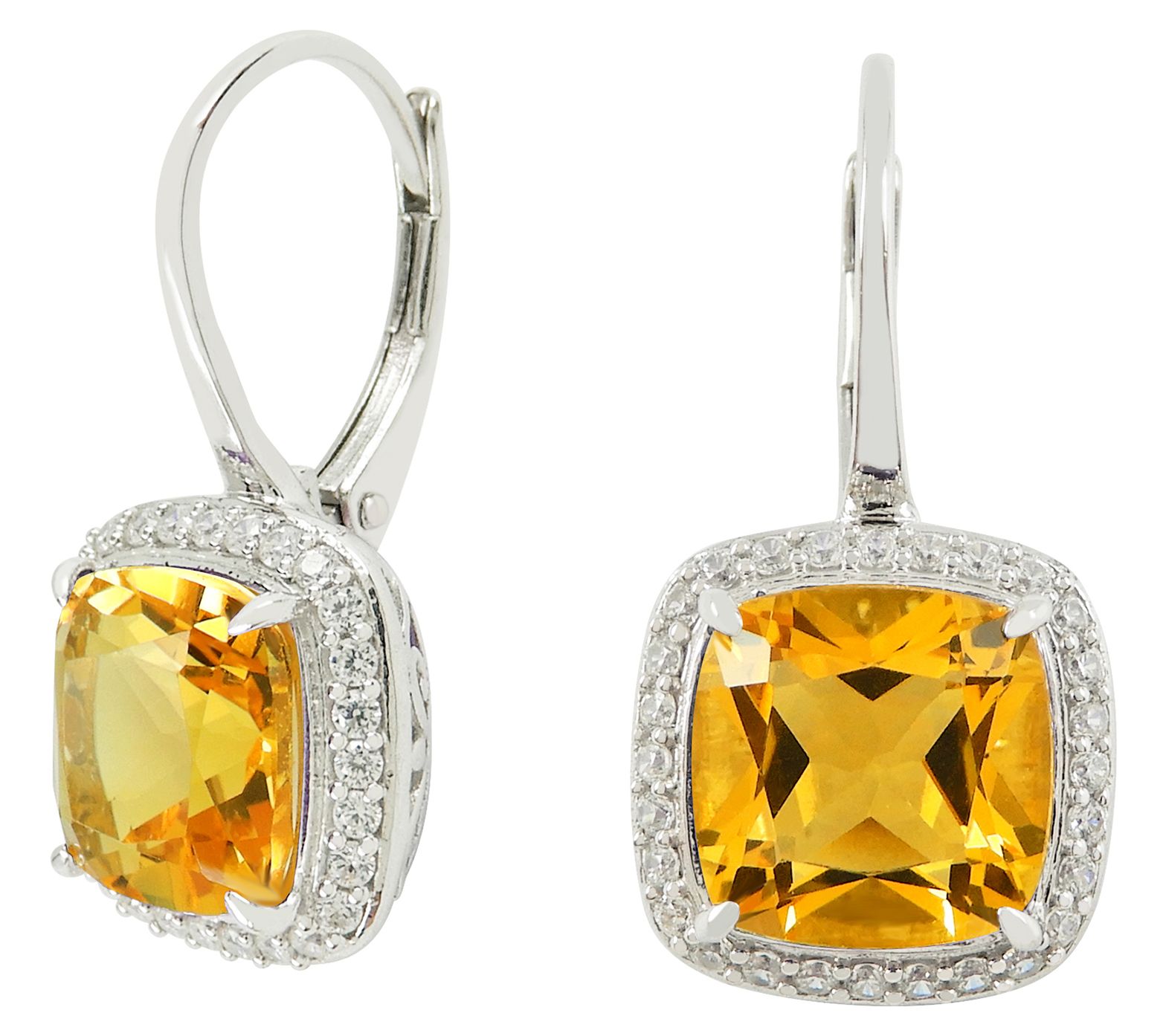 Diamonique Simulated Gemstone Cushion Earrings,  Sterling