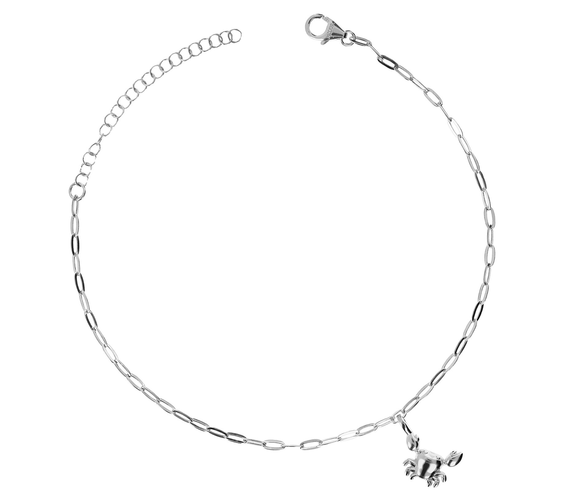 Italian Silver Crab Charm Paperclip Link Ankle Bracelet