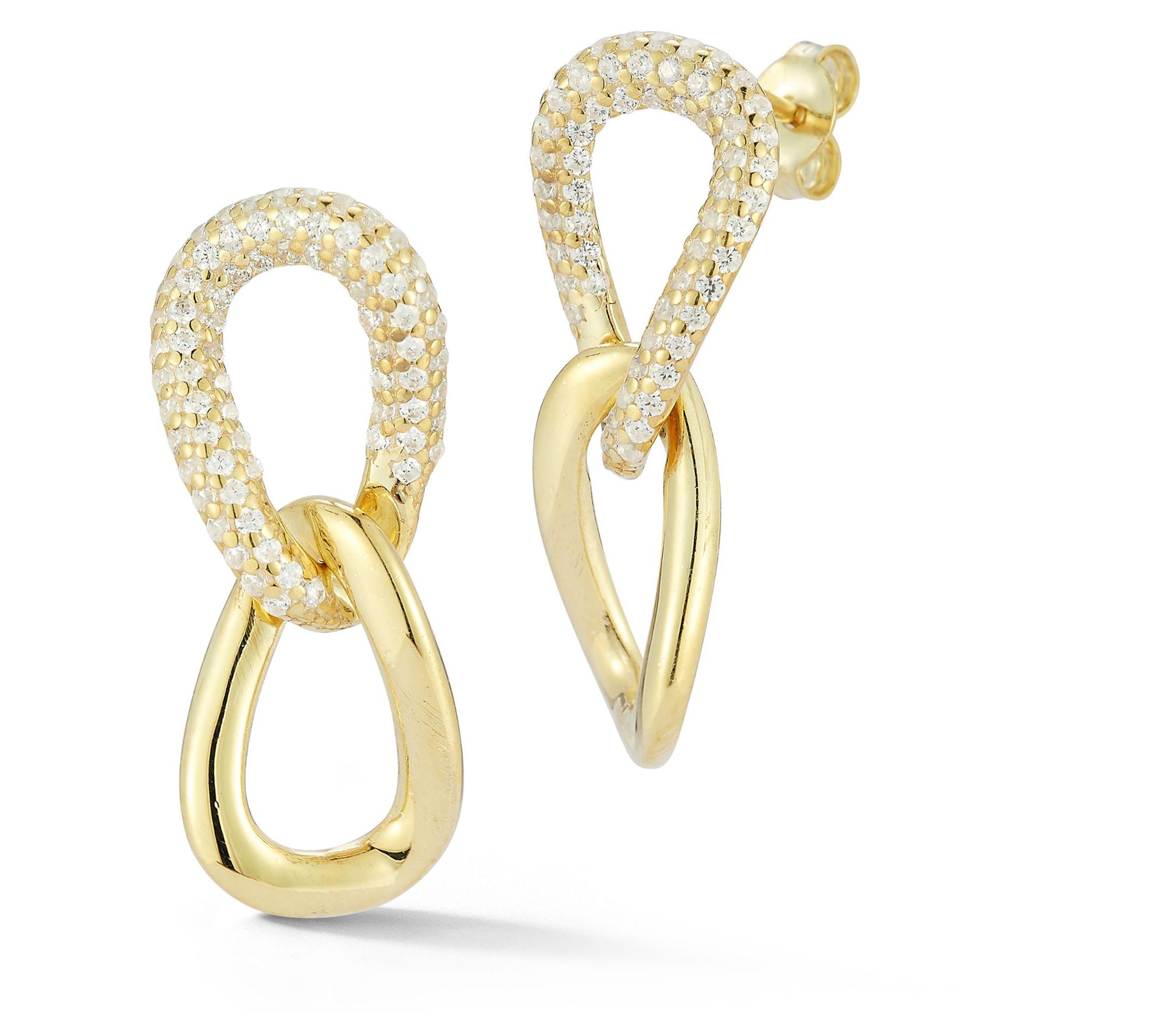 Sterlina Silver Pave Oval Link Huggie Hoop Earr ings, Sterling