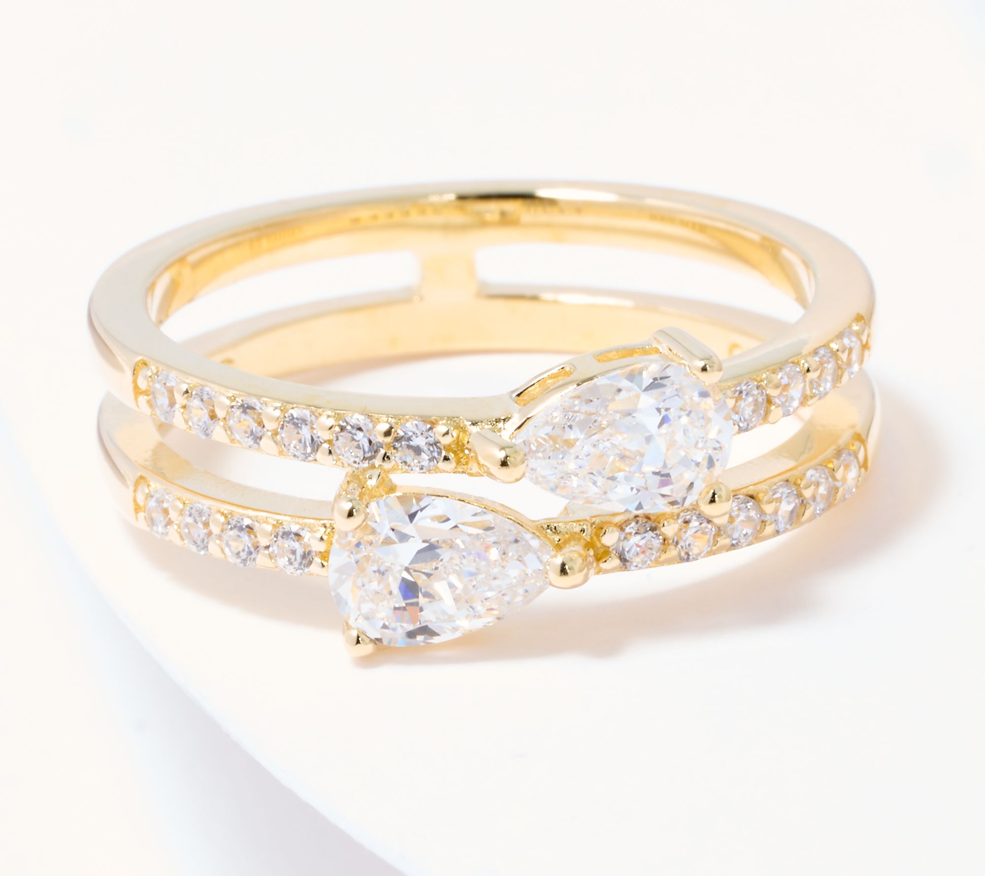  Diamonique x Kathy Levine Pear Duo Band Ring, Sterling Silver