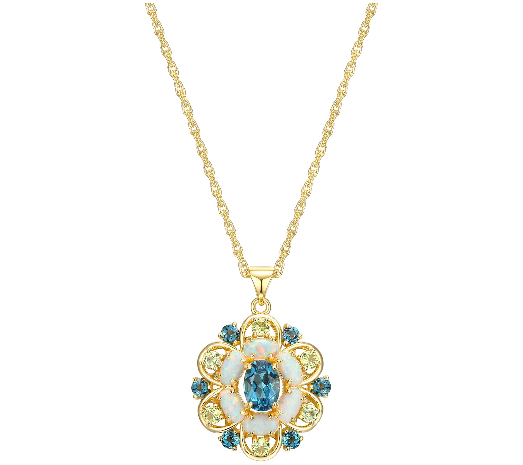 Affinity Gems Multi-Gemstone Pendant w/ Chain, 18K Gold Plated