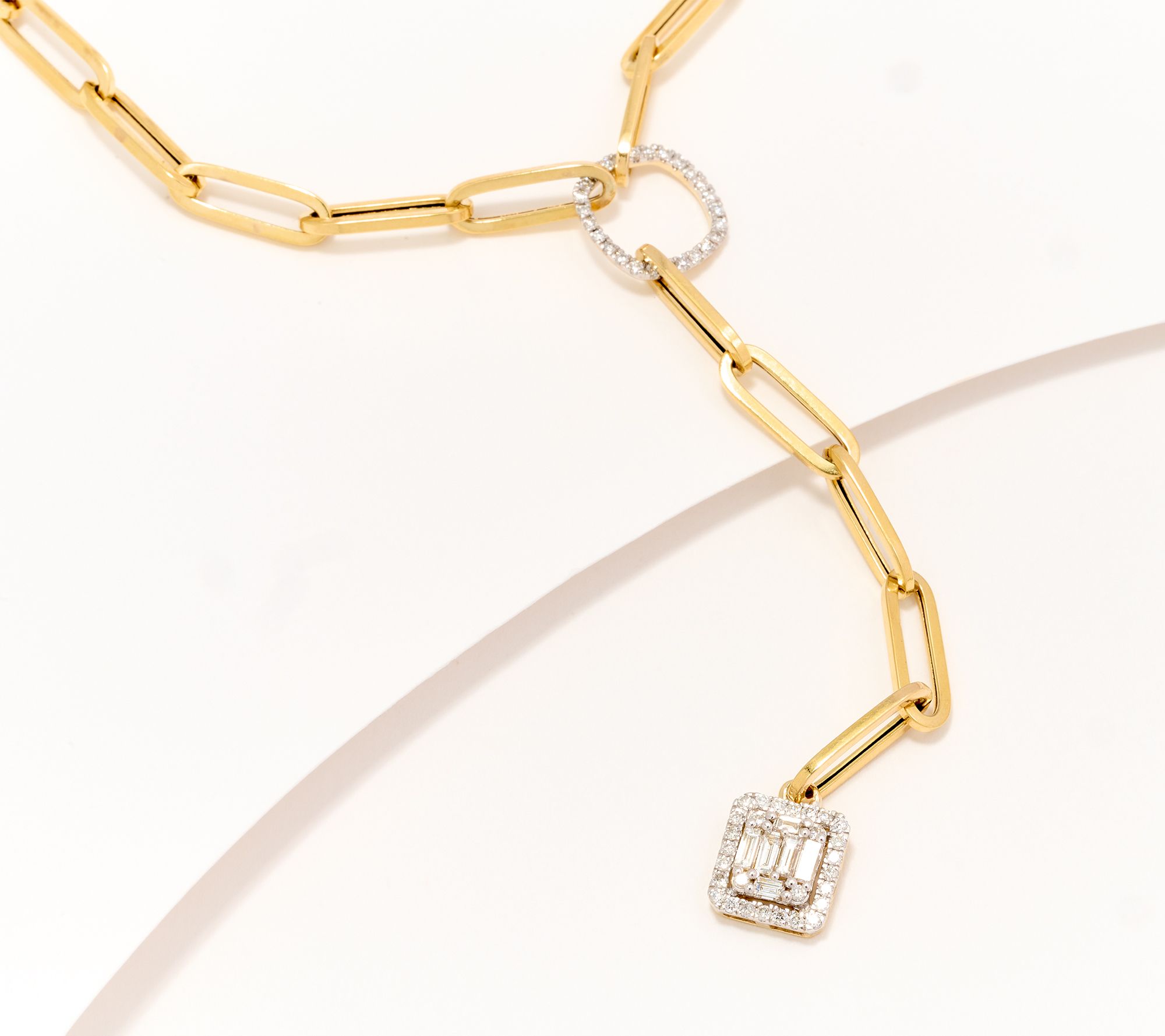 KALLATI Art Deco Mixed Cut Diamond Paperclip Necklace, 14K