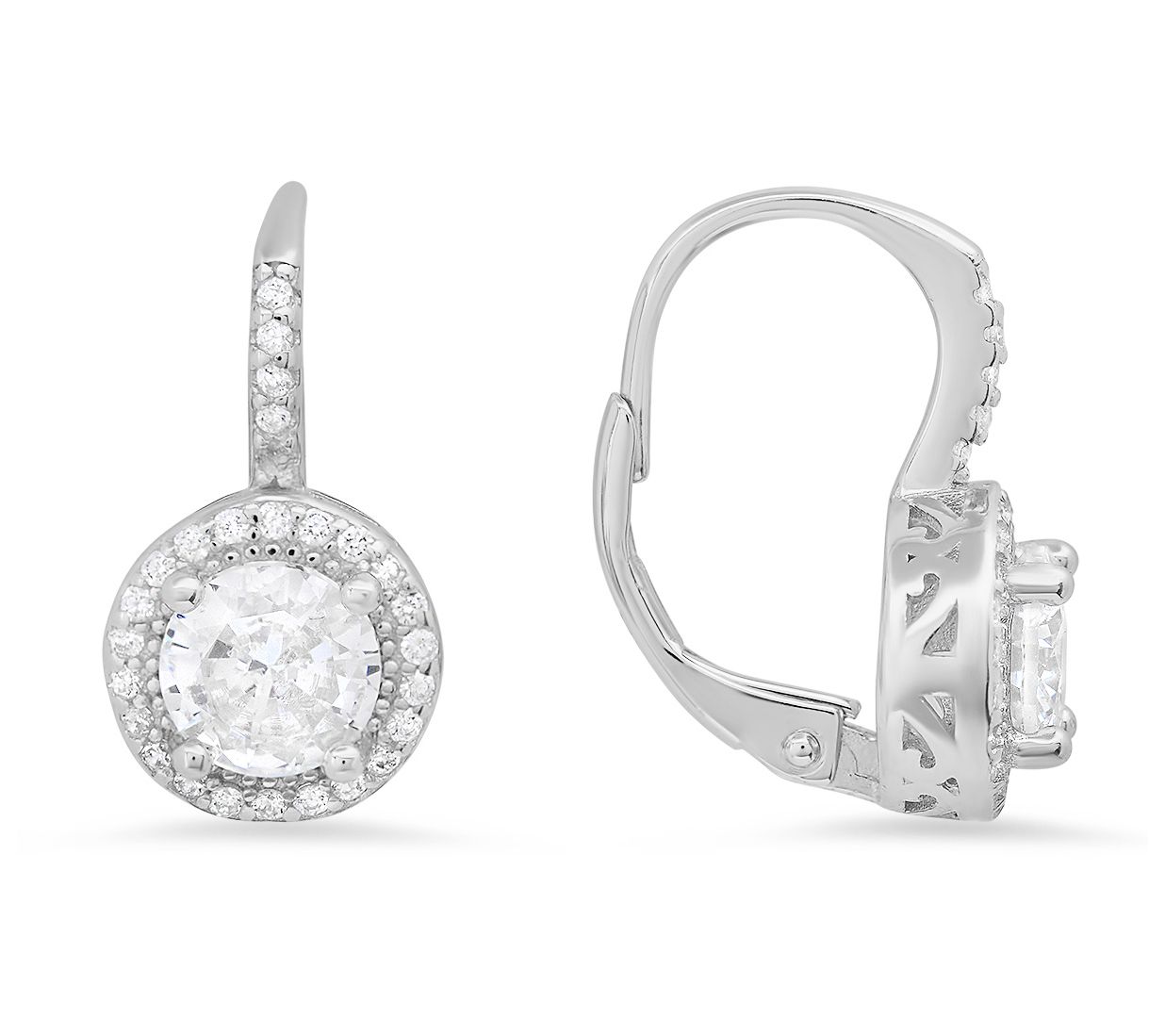 Kylie Harper Sterling Silver Round Cut Cubic Zirconia CZ Halo Leverback Earrings