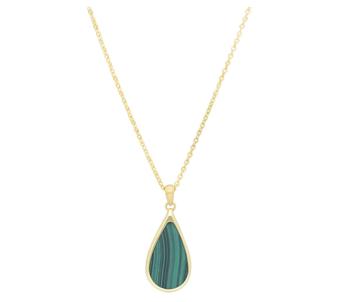 Ariva Sterling Silver Malachite Teardrop Pendant w/ Chain