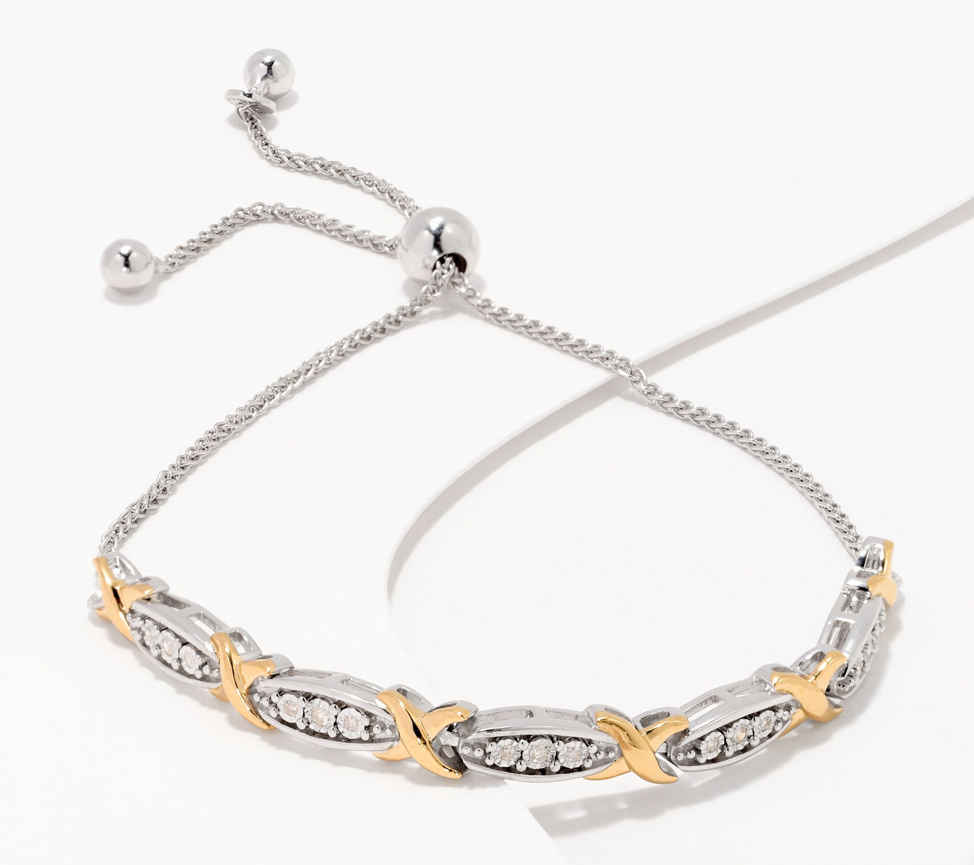 "As Is" Accents by Affinity 14K Gold Plated Bolo Bracelet, 0.10cttw, Sterl