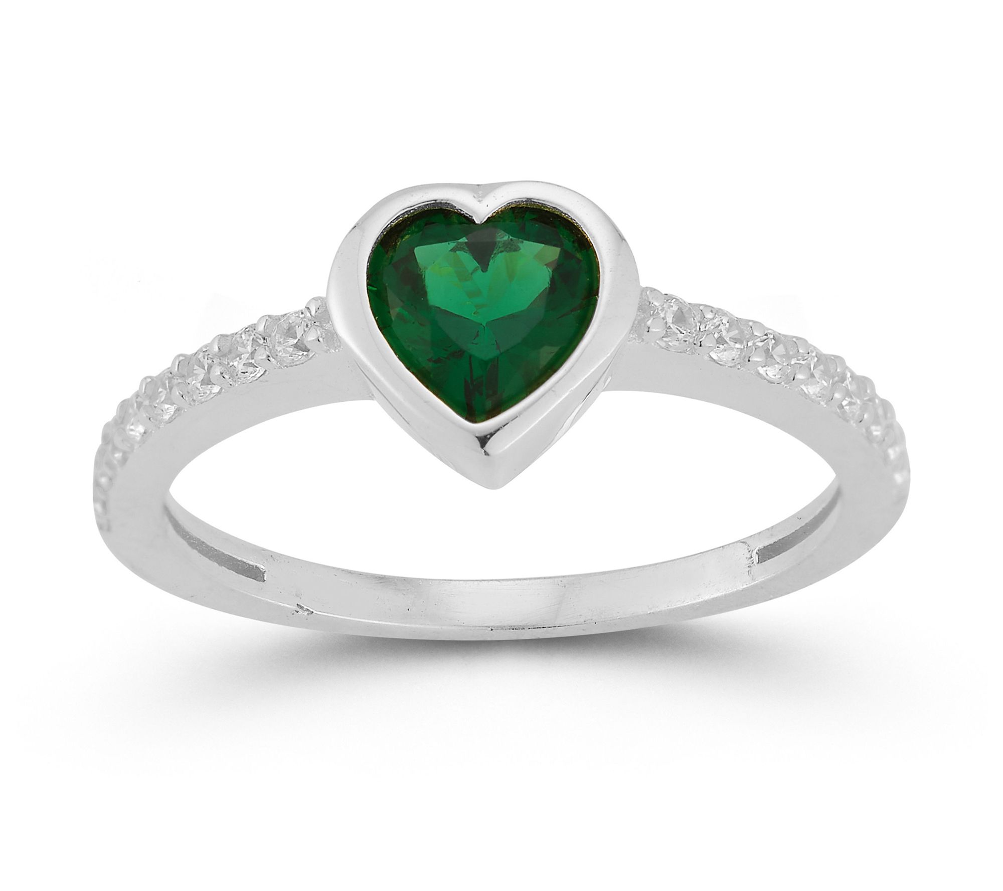 Sterlina Silver Green Heart Thin Band Ring, Sterling
