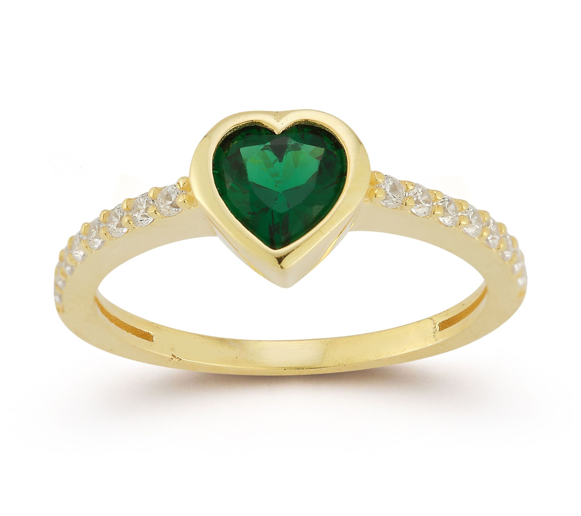Sterlina Silver Green Heart Thin Band Ring, Sterling