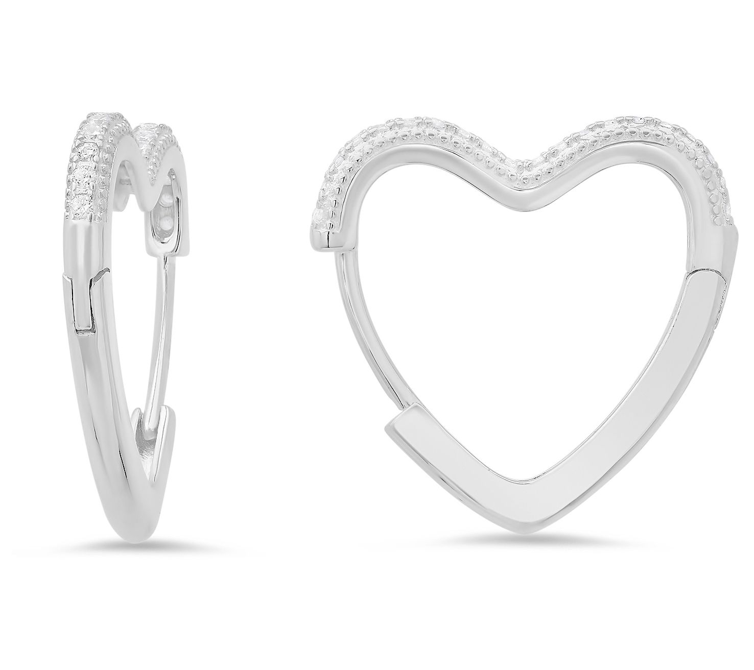 Diamonique Heart Shaped Hoop Earrings, SterlingSilver