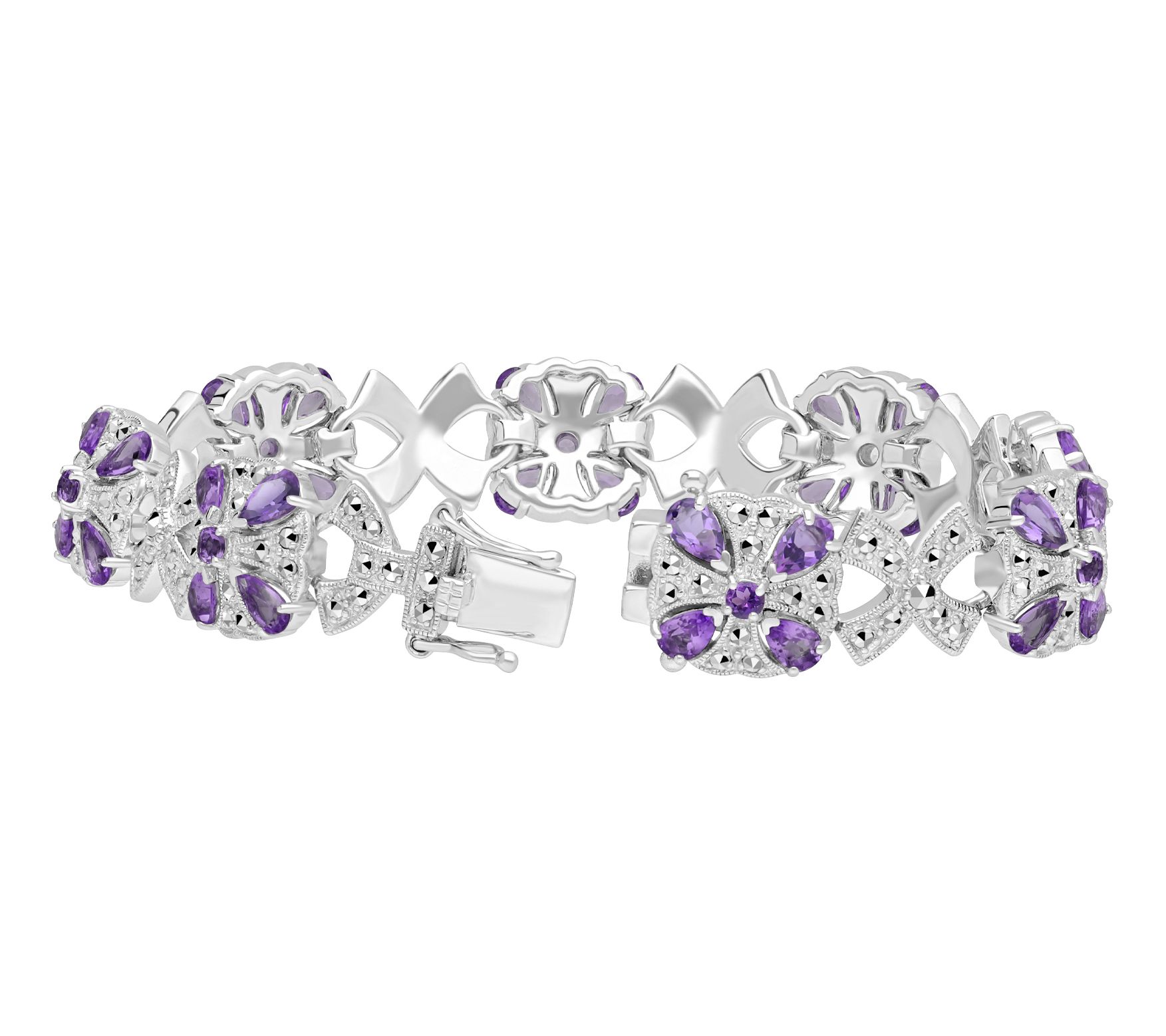 Dallas Prince Sterling Amethyst & Chrome Marcasite Bracelet