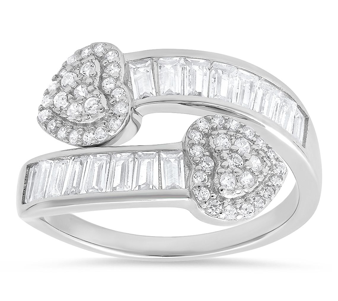 Diamonique 1.40 cttw Heart Bypass Ring, Sterling Silver