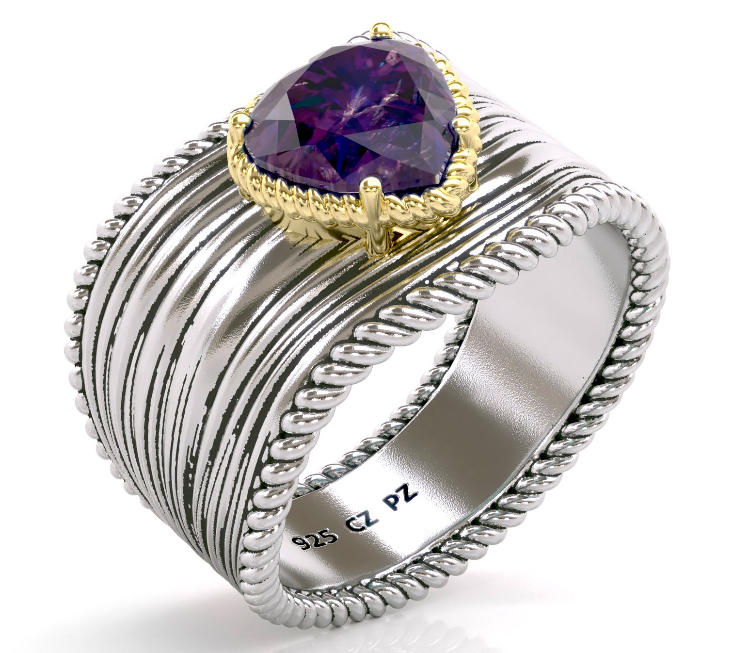 Diamonique Two-Tone 2.10 cttw Heart  Ring, Sterling Silver