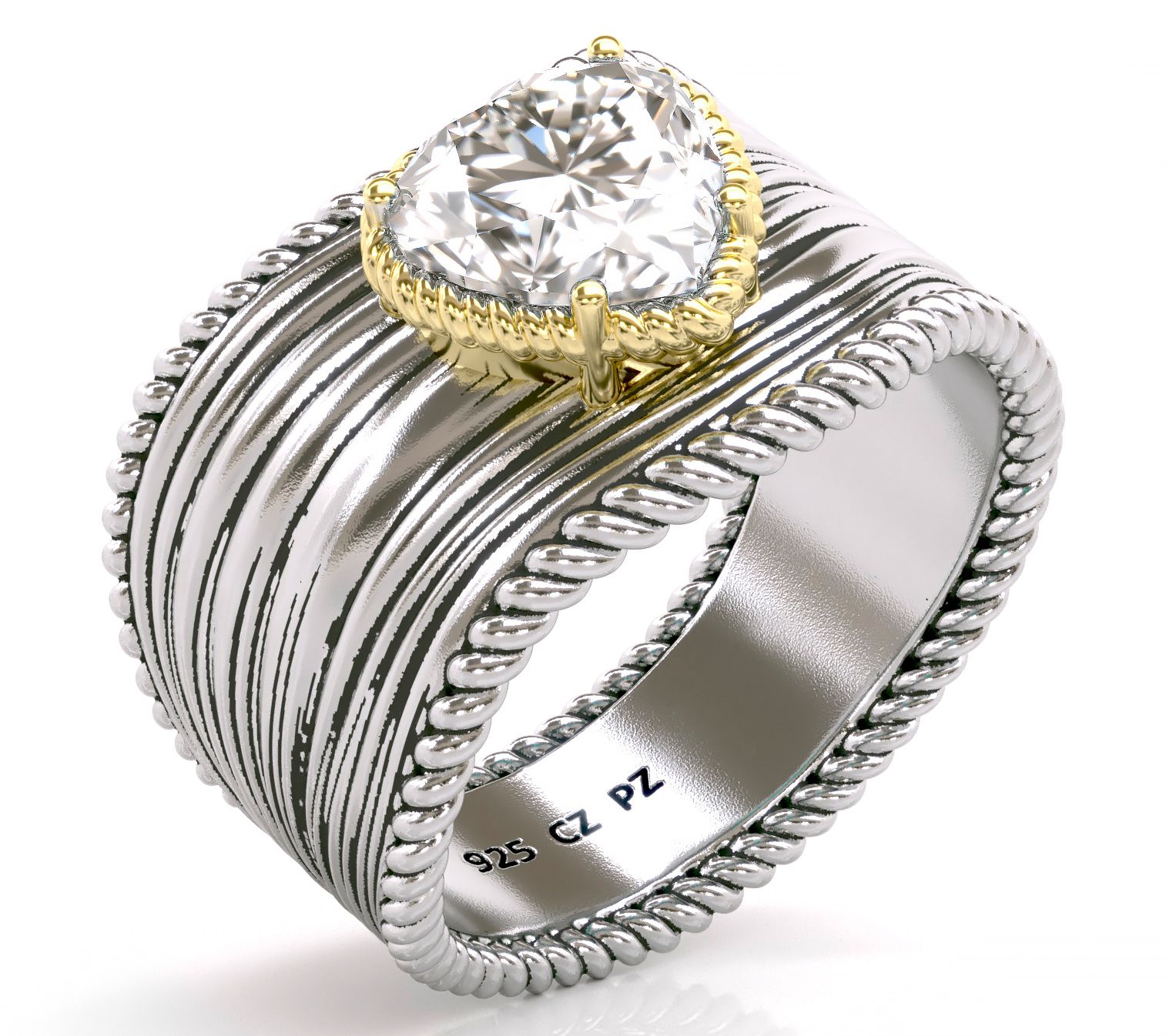 Diamonique Two-Tone 2.10 cttw Heart  Ring, Sterling Silver