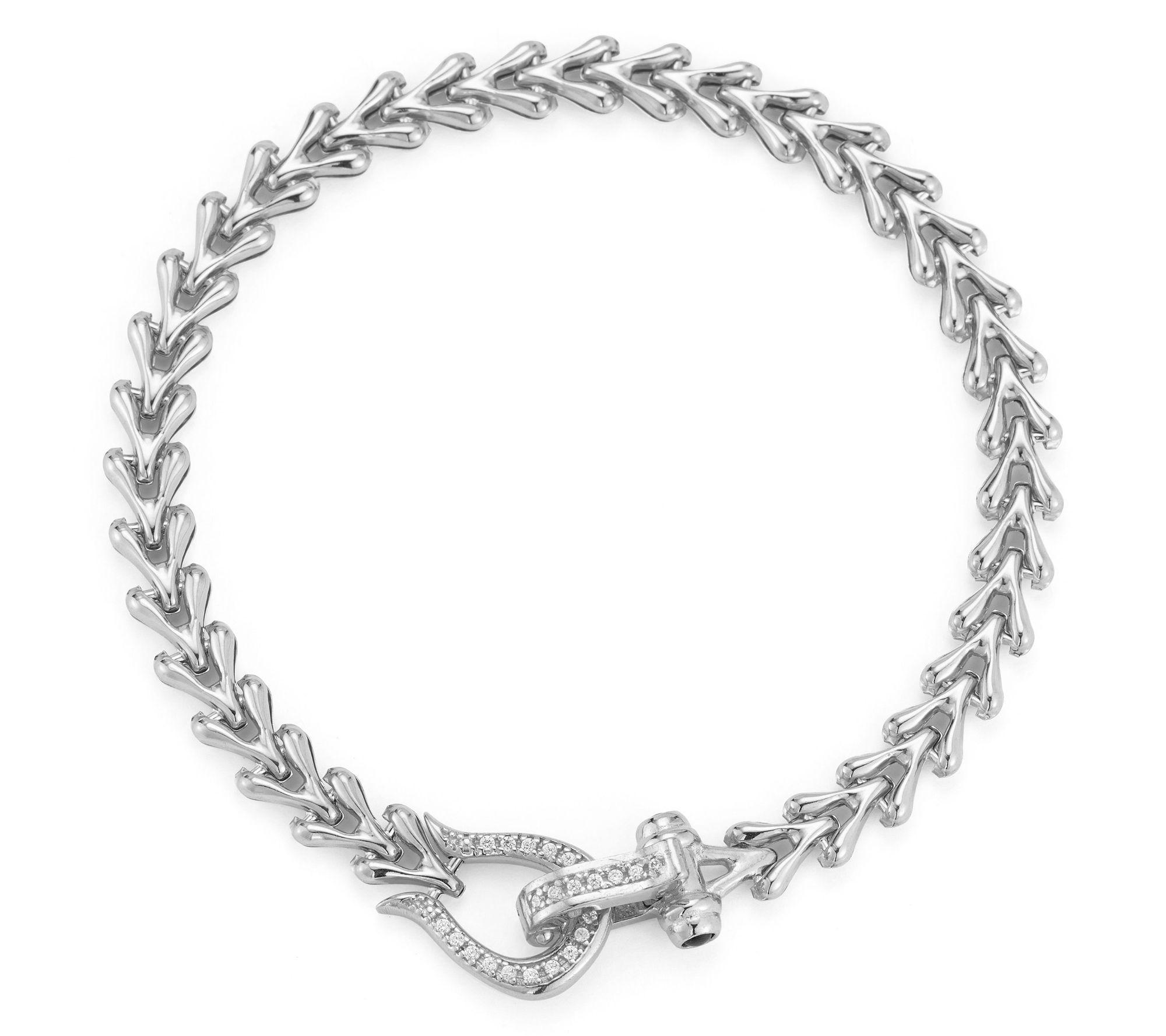 Italian Silver Pave Horseshoe V-Link Chain Bracelet, Sterling