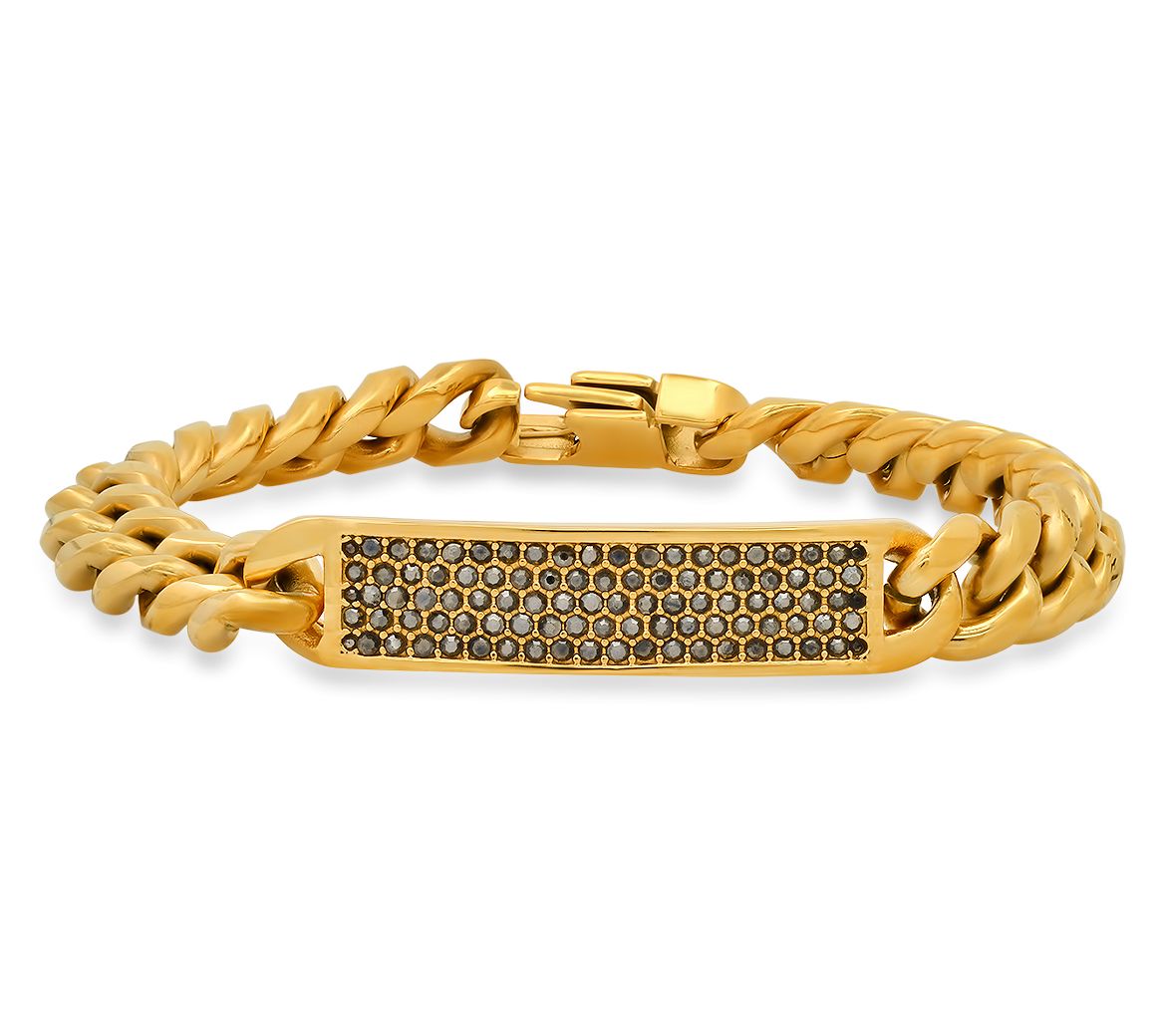 Steel By Design Men's 18K Gold Plated Pave ID Bracelet