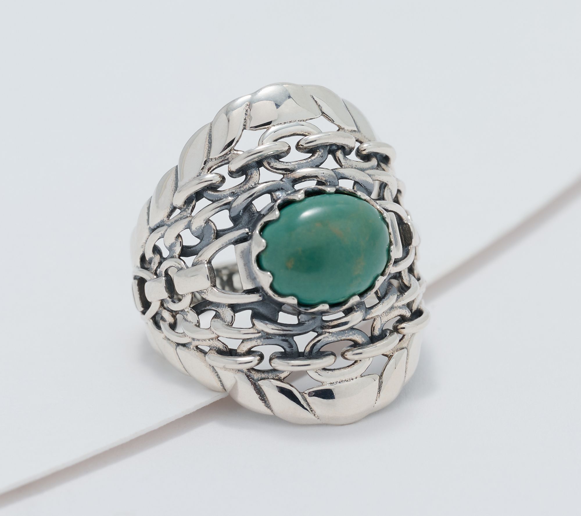 American West Sterling Silver East West Oval Gemstone Chain Ring