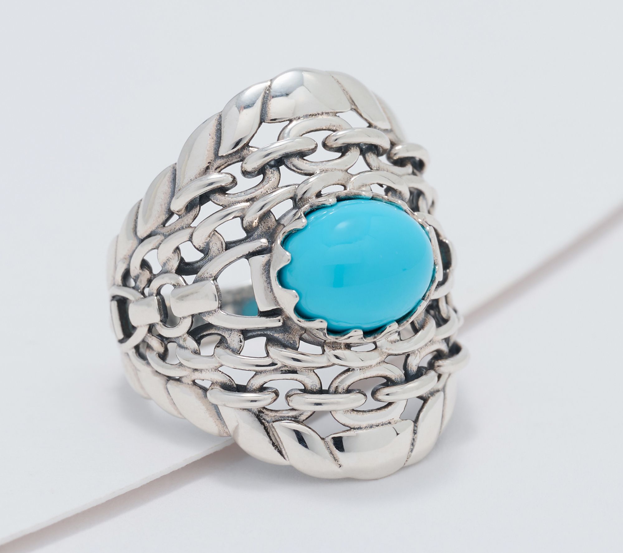 American West Sterling Silver East West Oval Gemstone Chain Ring