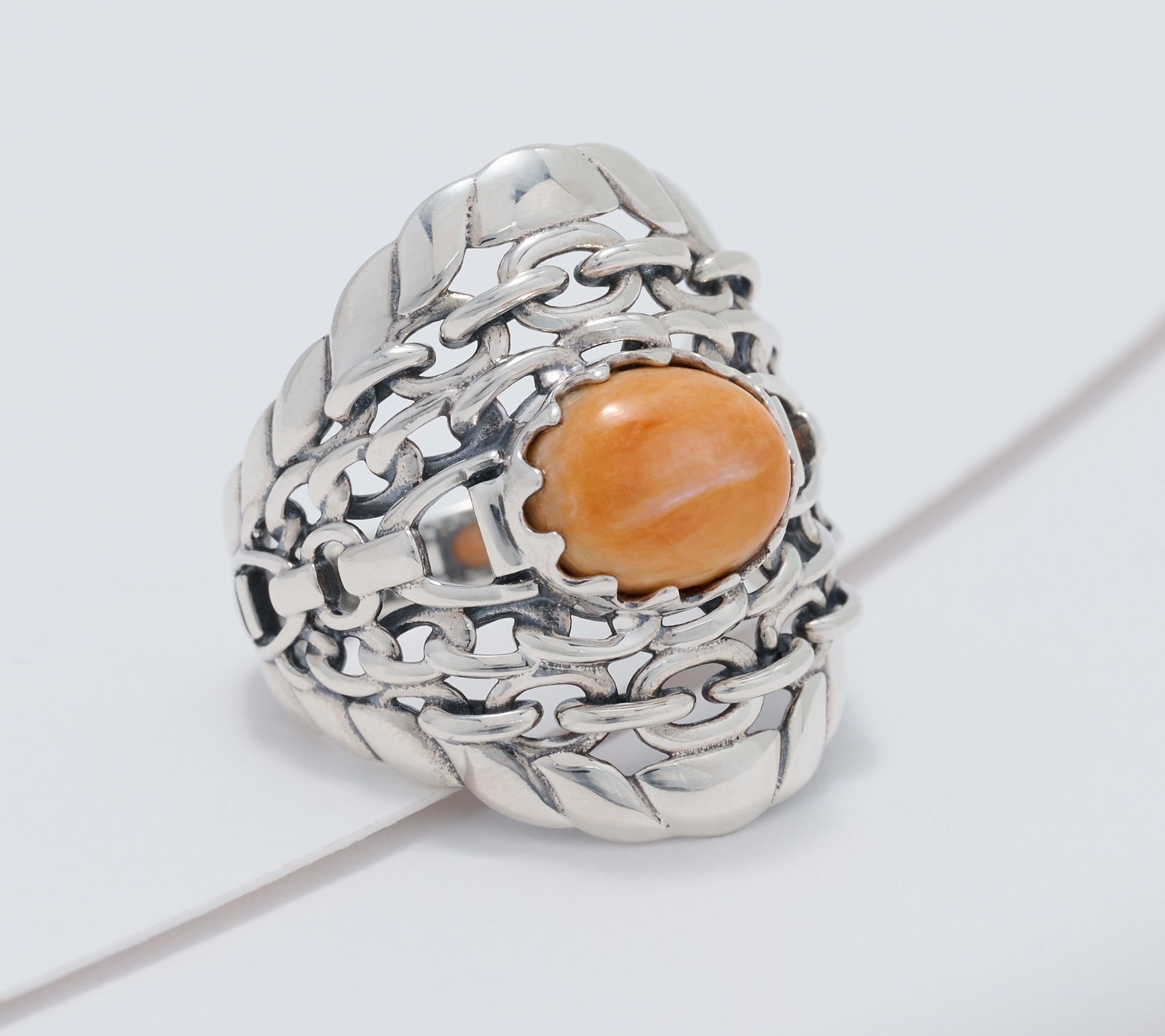 American West Sterling Silver East West Oval Gemstone Chain Ring