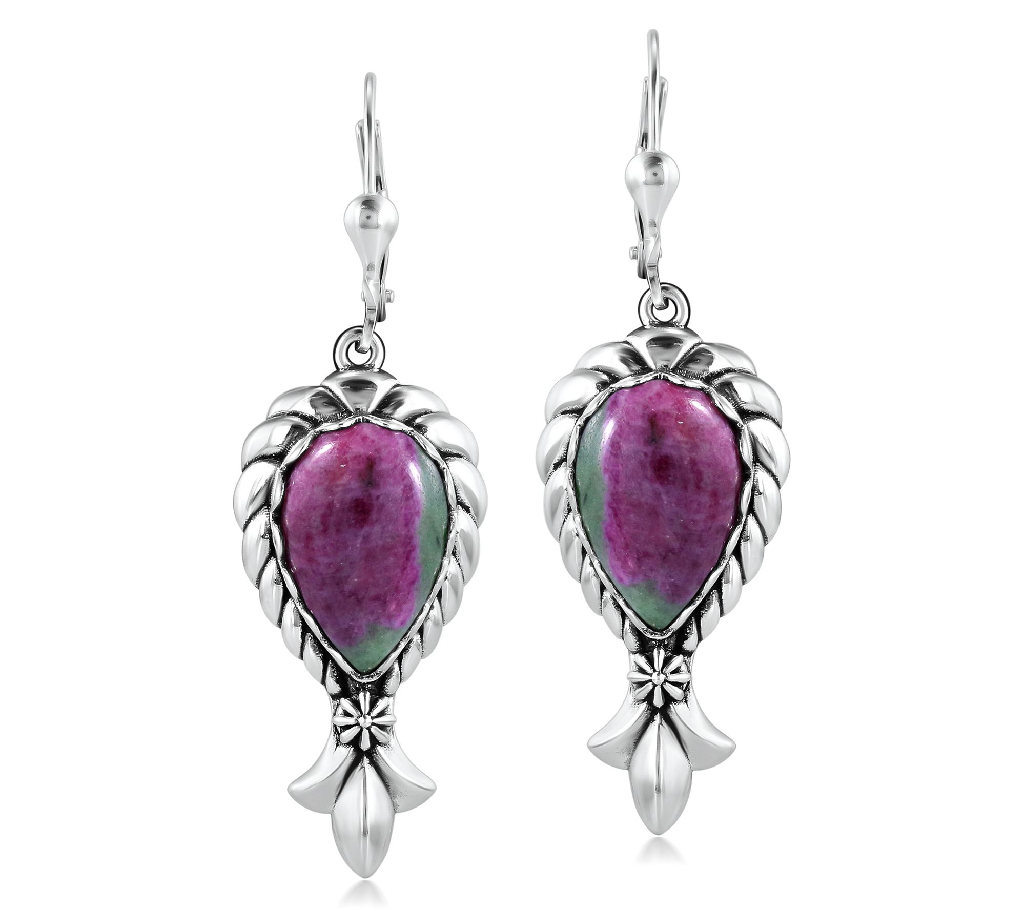 American West Sterling Ruby Zoisite Squash Blossom Earrings