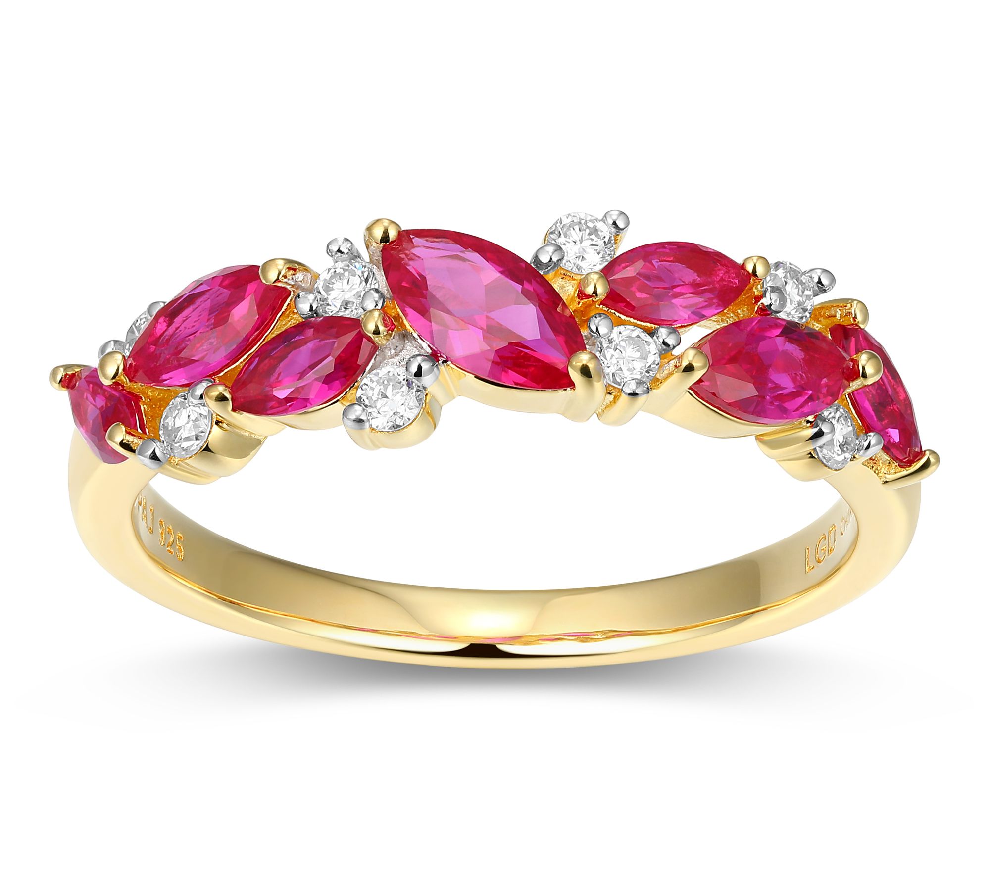 LuxLab Grown Gemstone & Diamond Cluster Ring, 1 8K Gold Plated