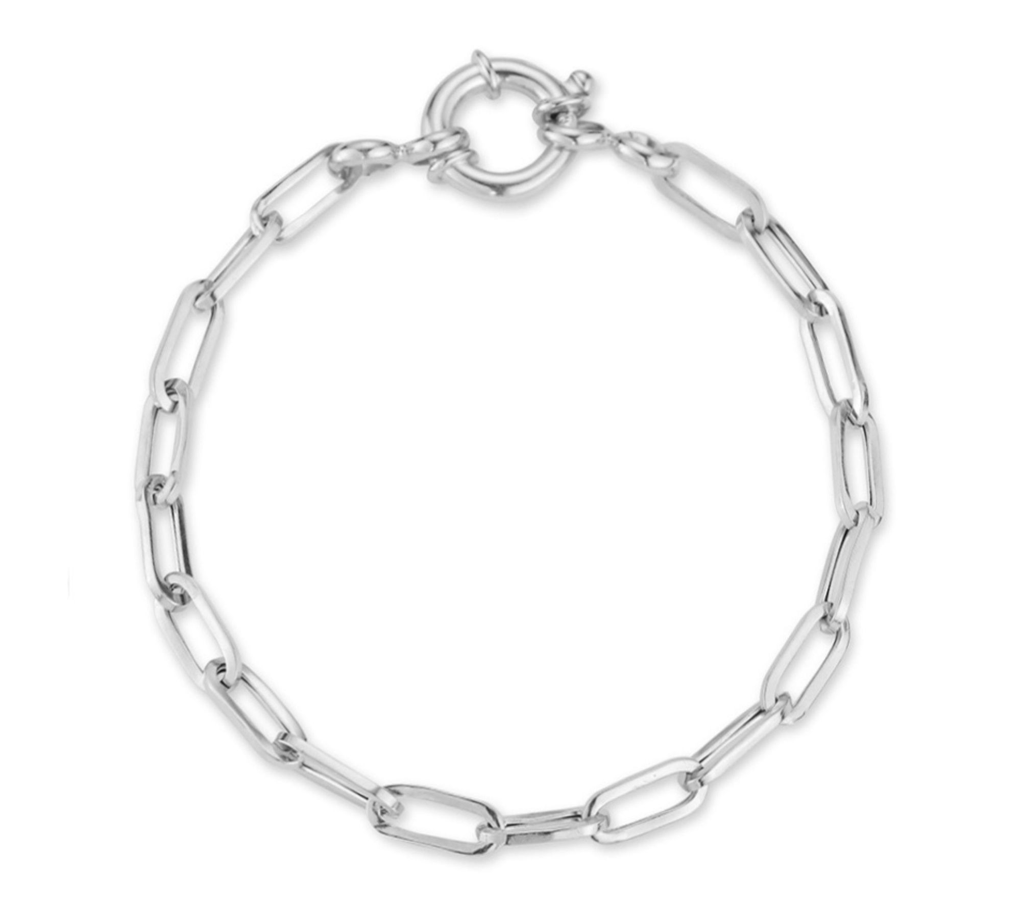 Italian Silver Spring Clasp Paperclip Bracelet,Sterling