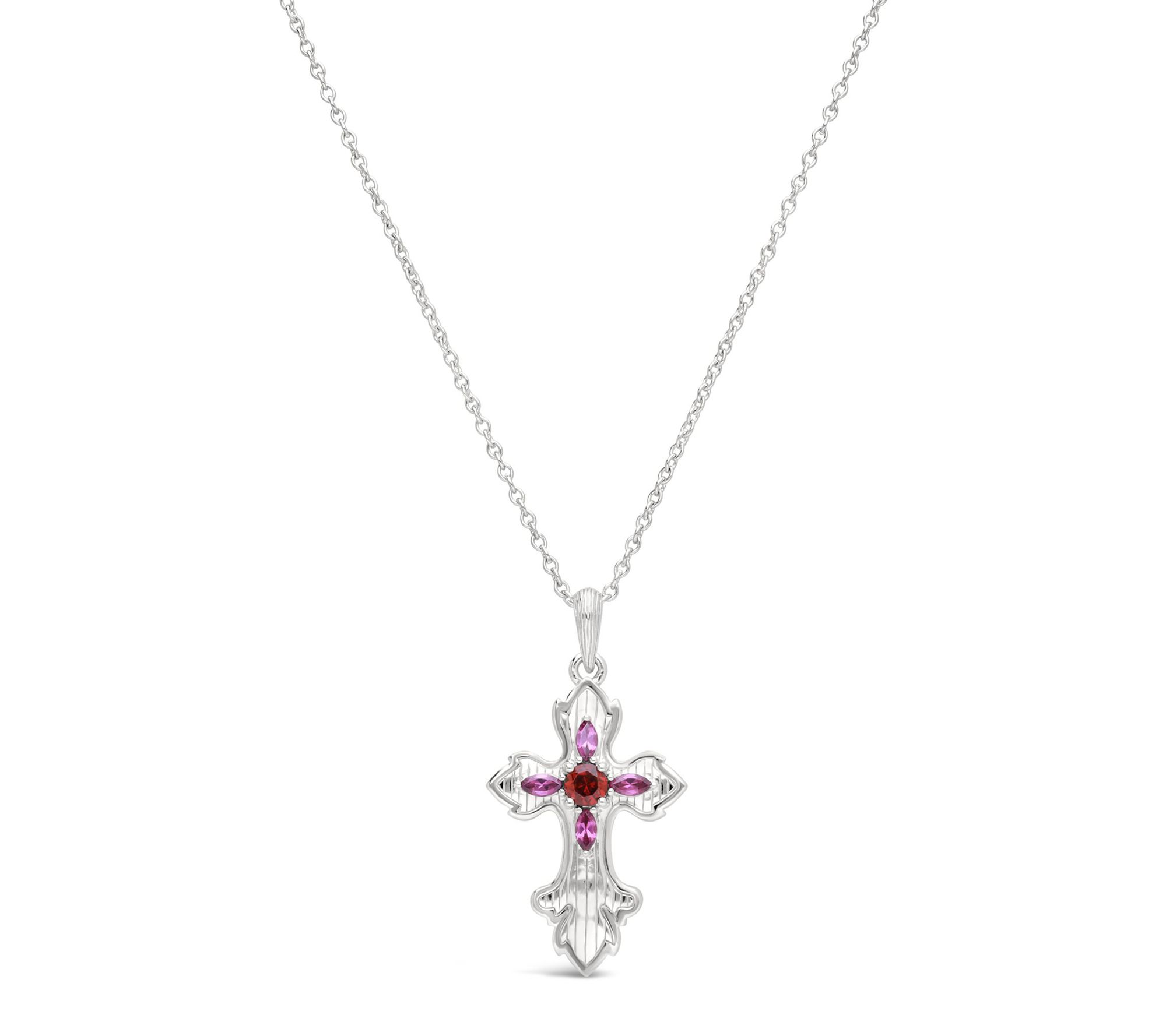 Ariva Sterling Rhodolite Textu red Cross Penda nt w/ Chain