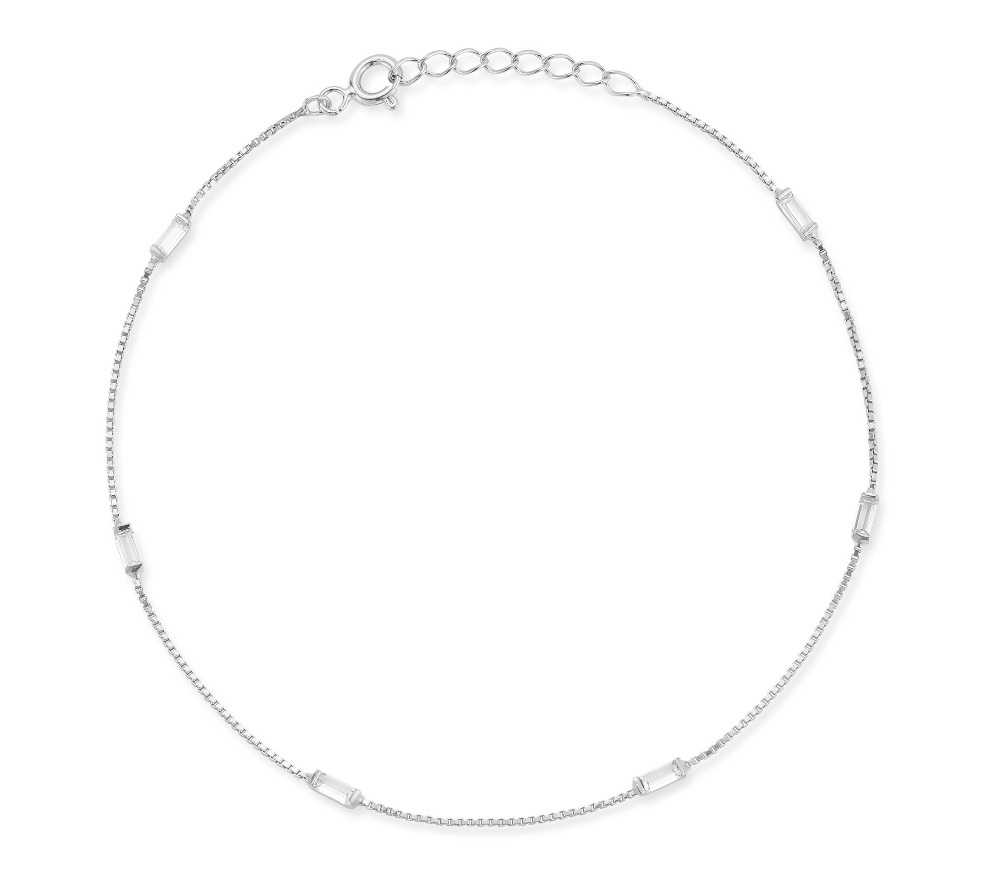Sterlina Silver Dainty Baguette Ankle Bracelet,Sterling