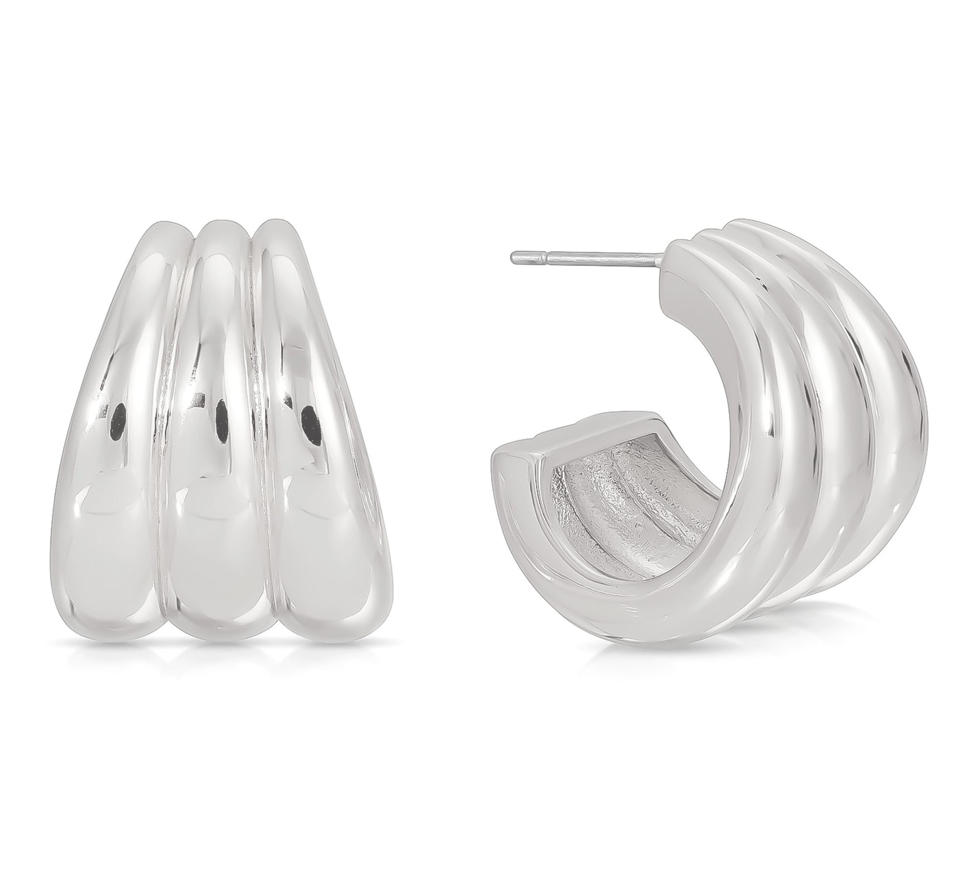 Ettika Triple Ribbed Huggie Hoop Earrings