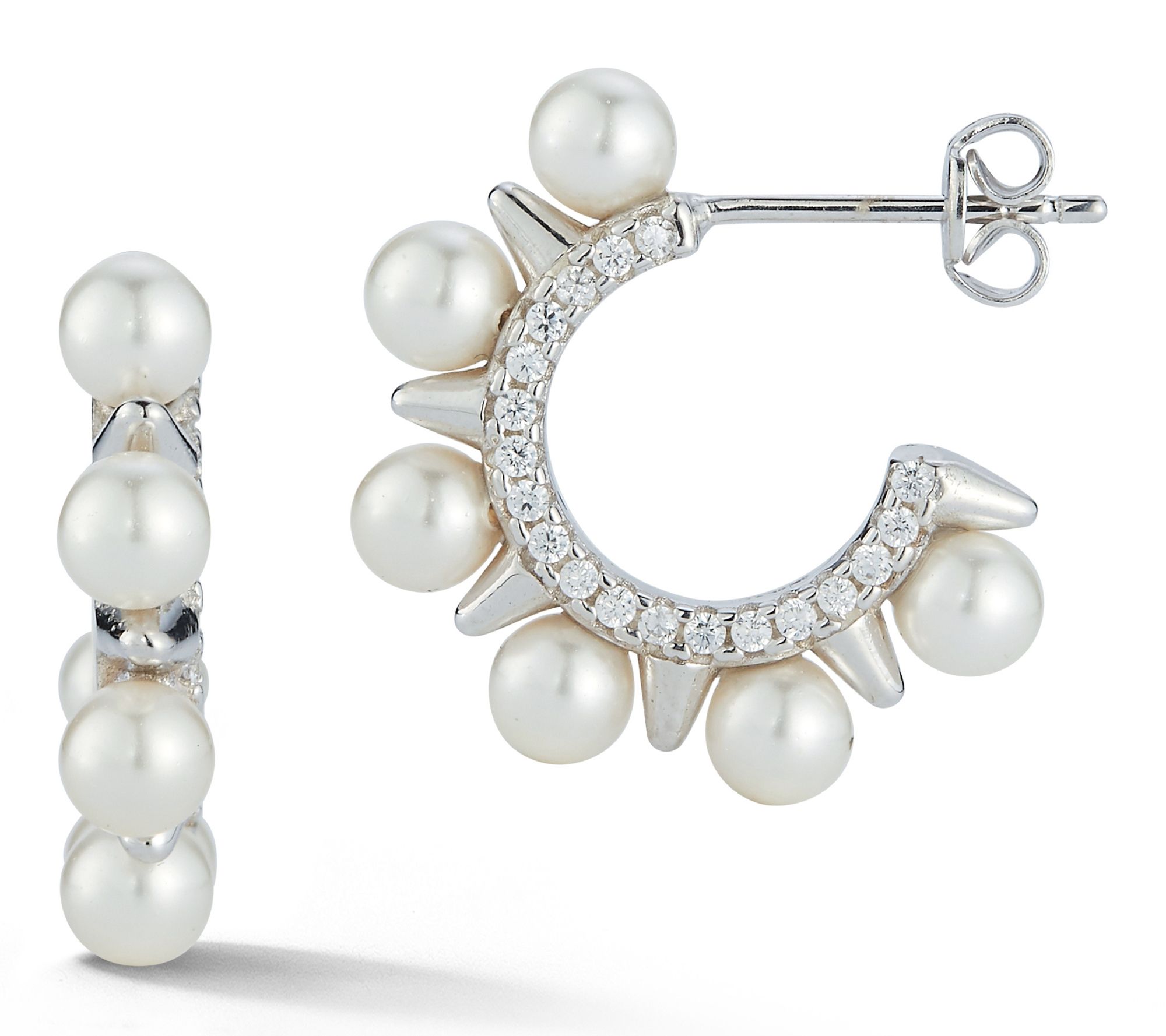 Sterlina Silver Cultured Pearl Spike Hoop Earrings, Sterling