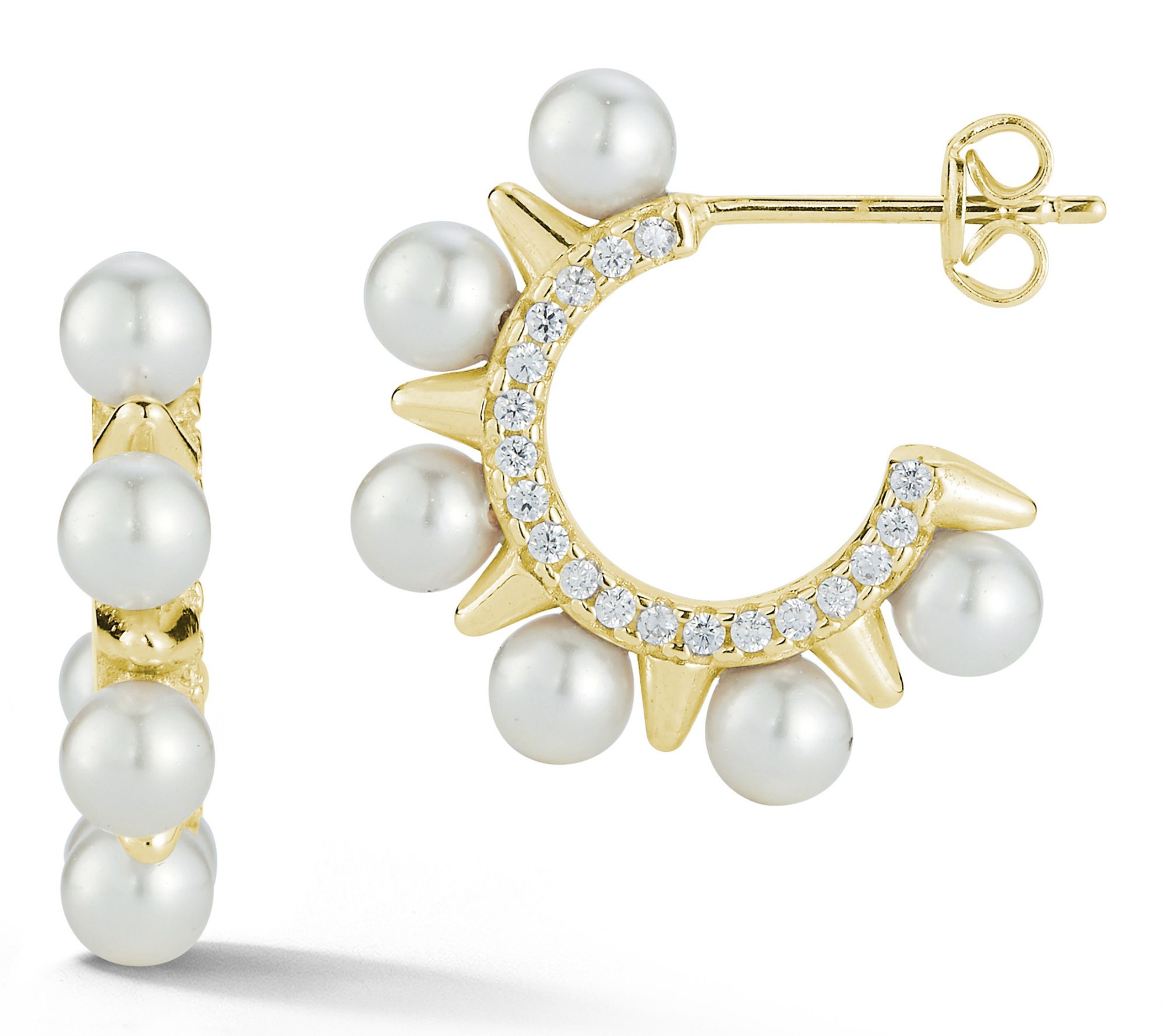 Sterlina Silver Cultured Pearl Spike Hoop Earrings, Sterling