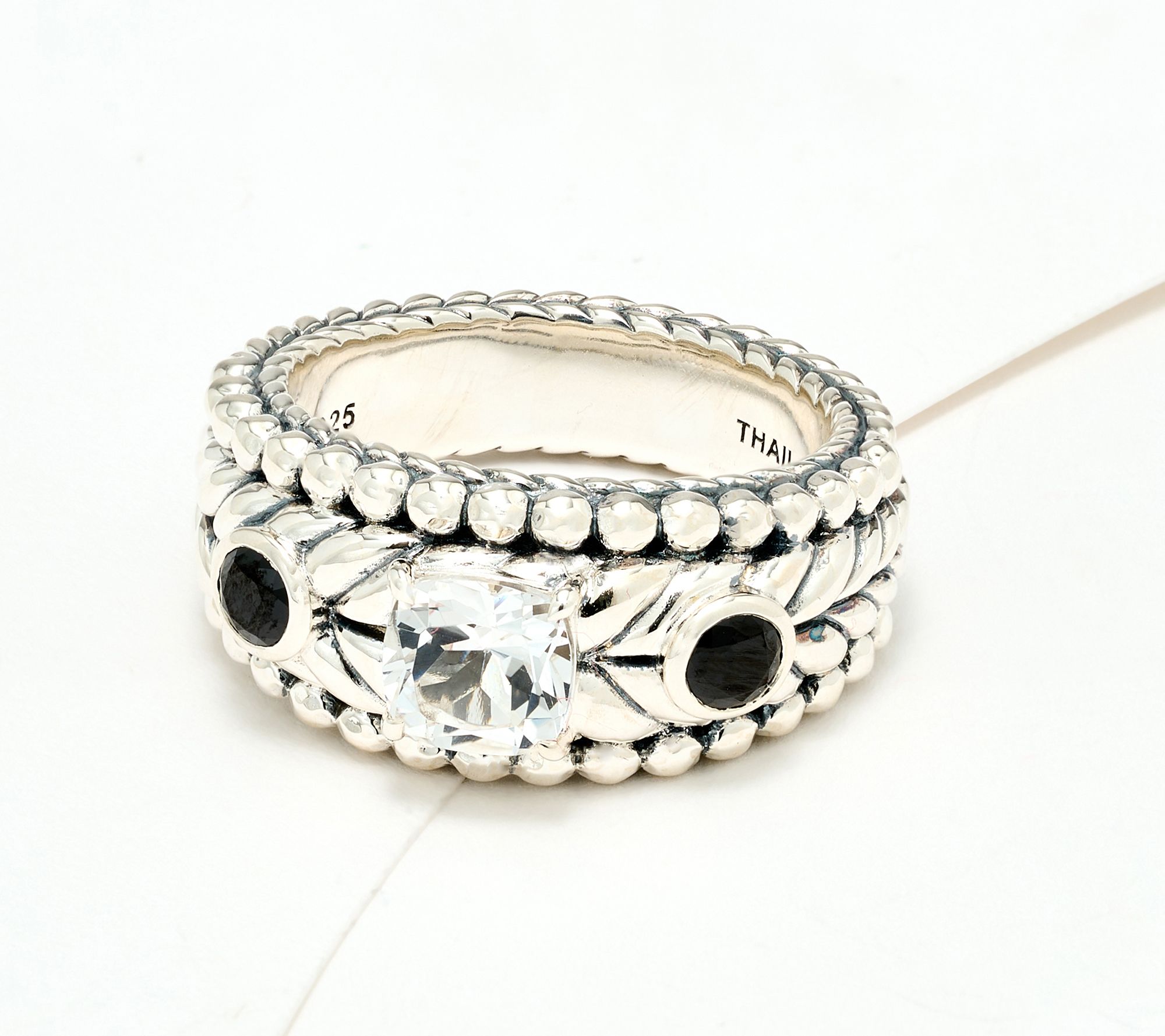 JAI Sterling Silver Multi-Gemstone Basketweave Band Ring