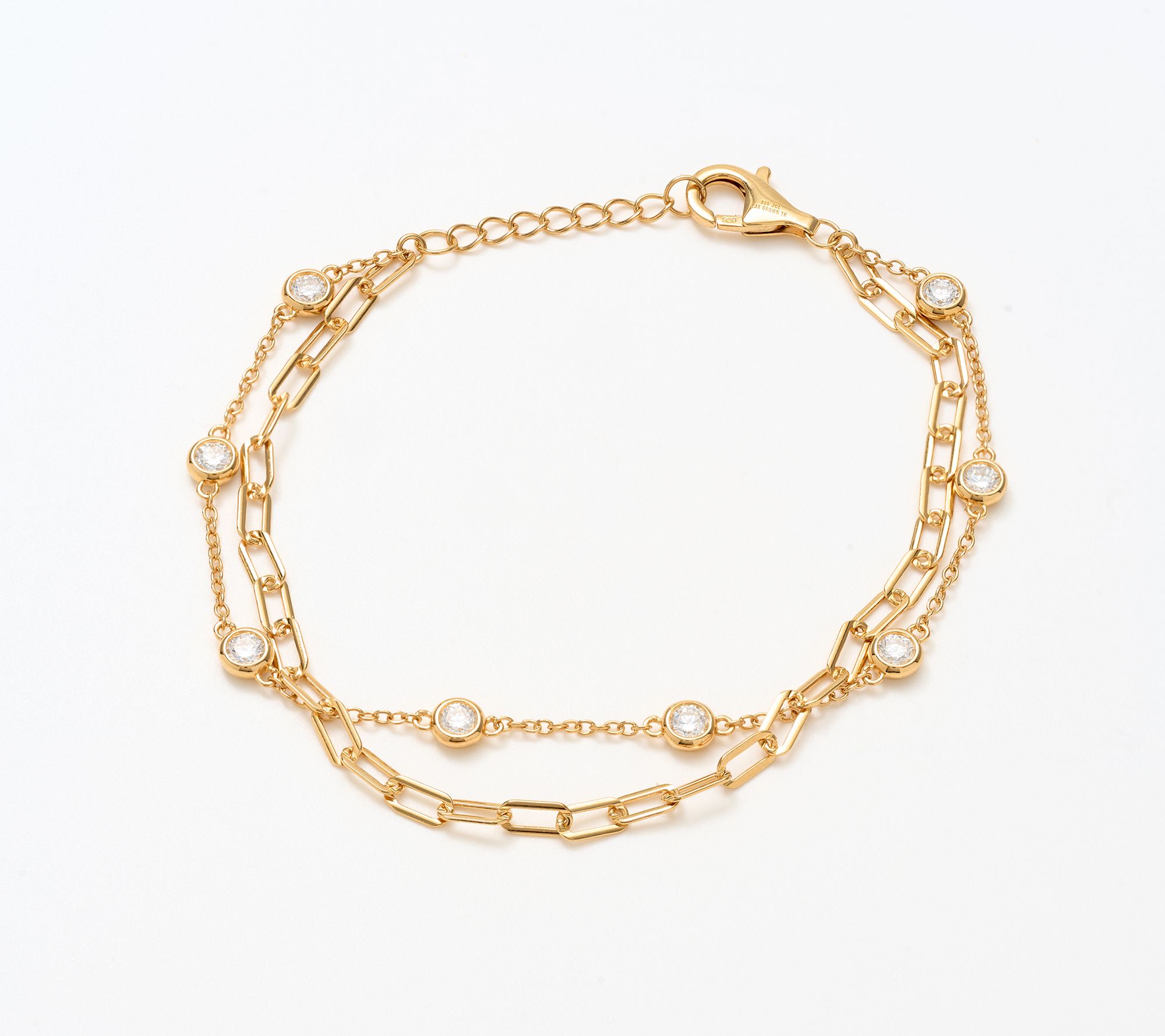 Fire Light Lab Grown Diamonds 1.28 cttw 2 Chain Bracelet, Sterl