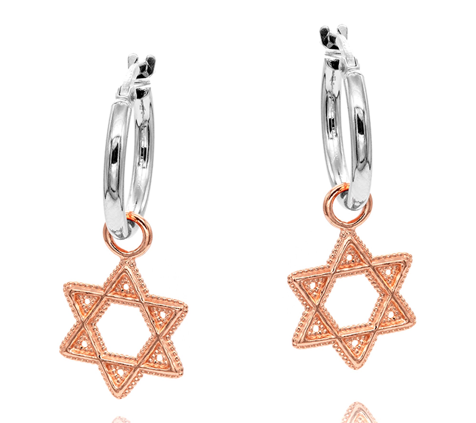 Or Paz Sterling Silver Star of David Charm 3/4'' Hoop Earrings