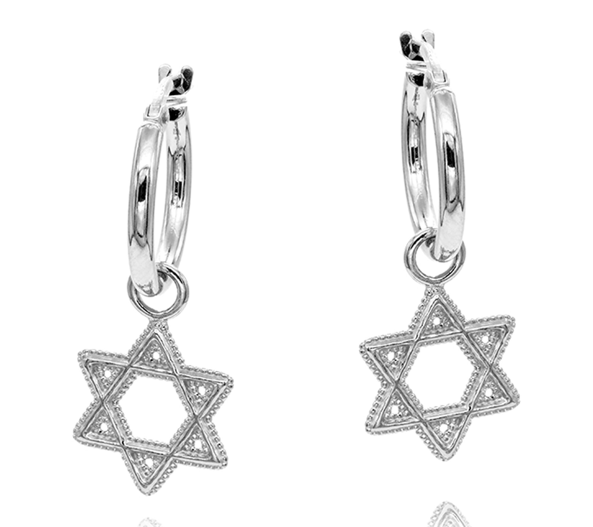 Or Paz Sterling Silver Star of David Charm 3/4'' Hoop Earrings