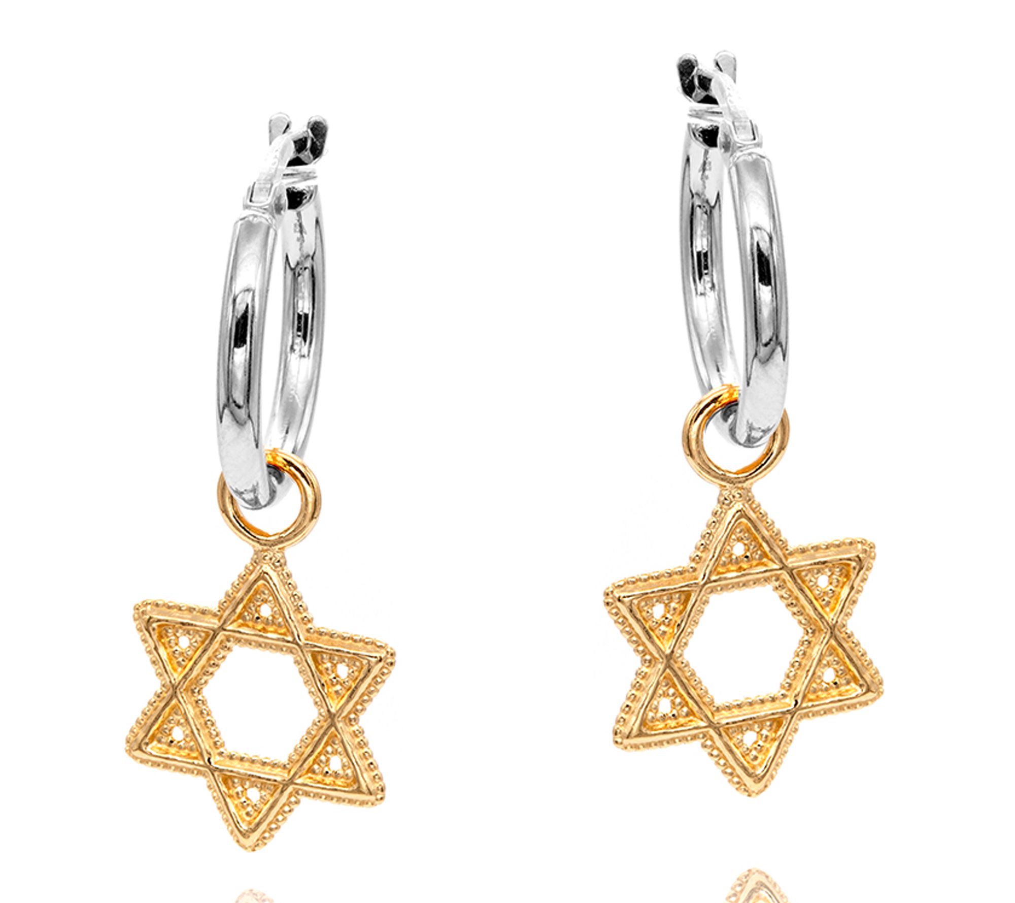 Or Paz Sterling Silver Star of David Charm 3/4'' Hoop Earrings