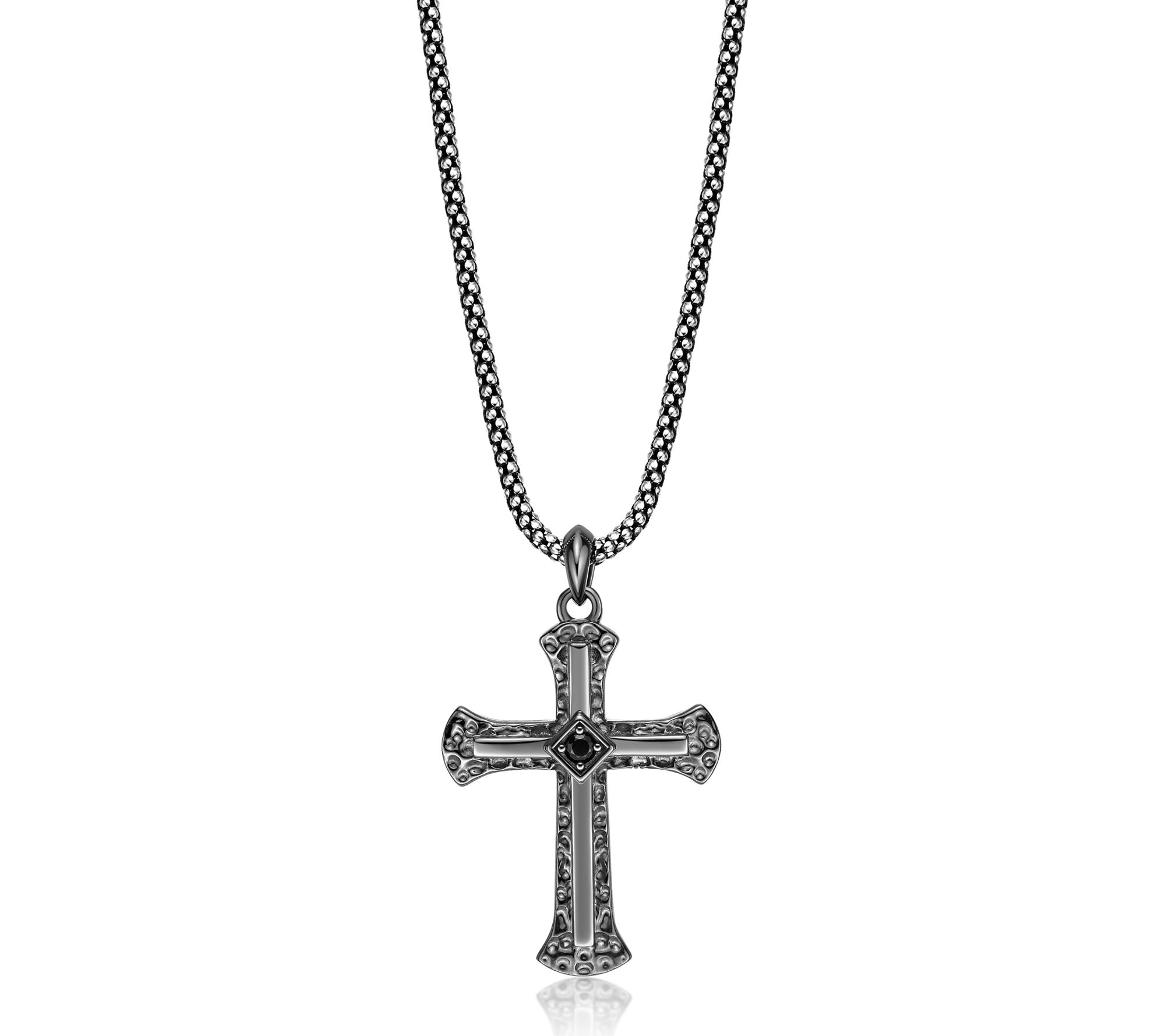 LYNX Men's Sterling Black Spinel Cross w/ Chain