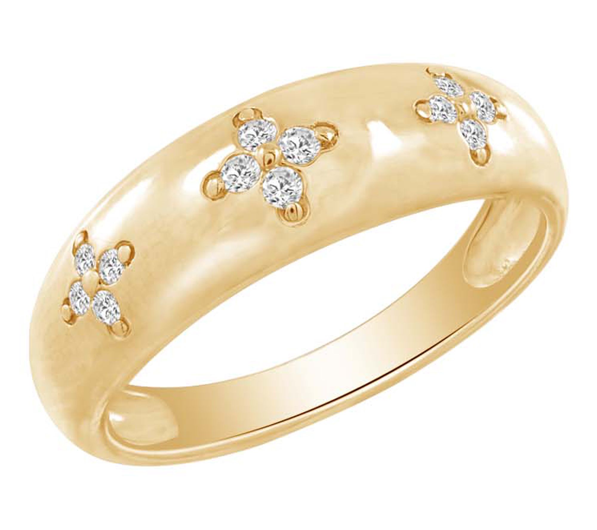 Diamonique Starburst Dome Ring, 14K Gold Plated