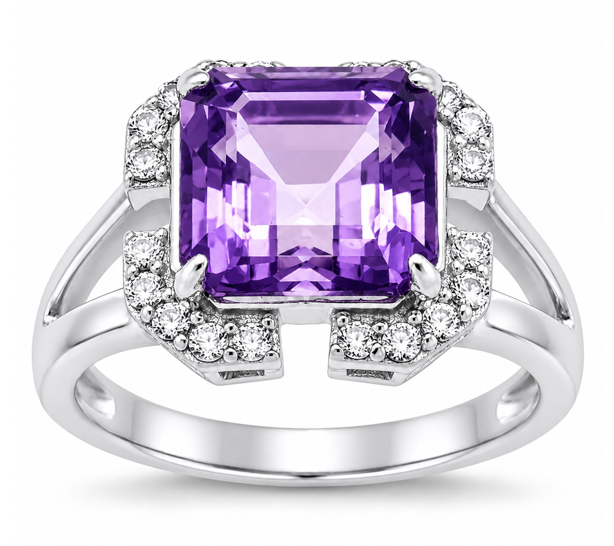 Affinity Gems Assher Cut Halo Split Shank Ring, Sterling Silver