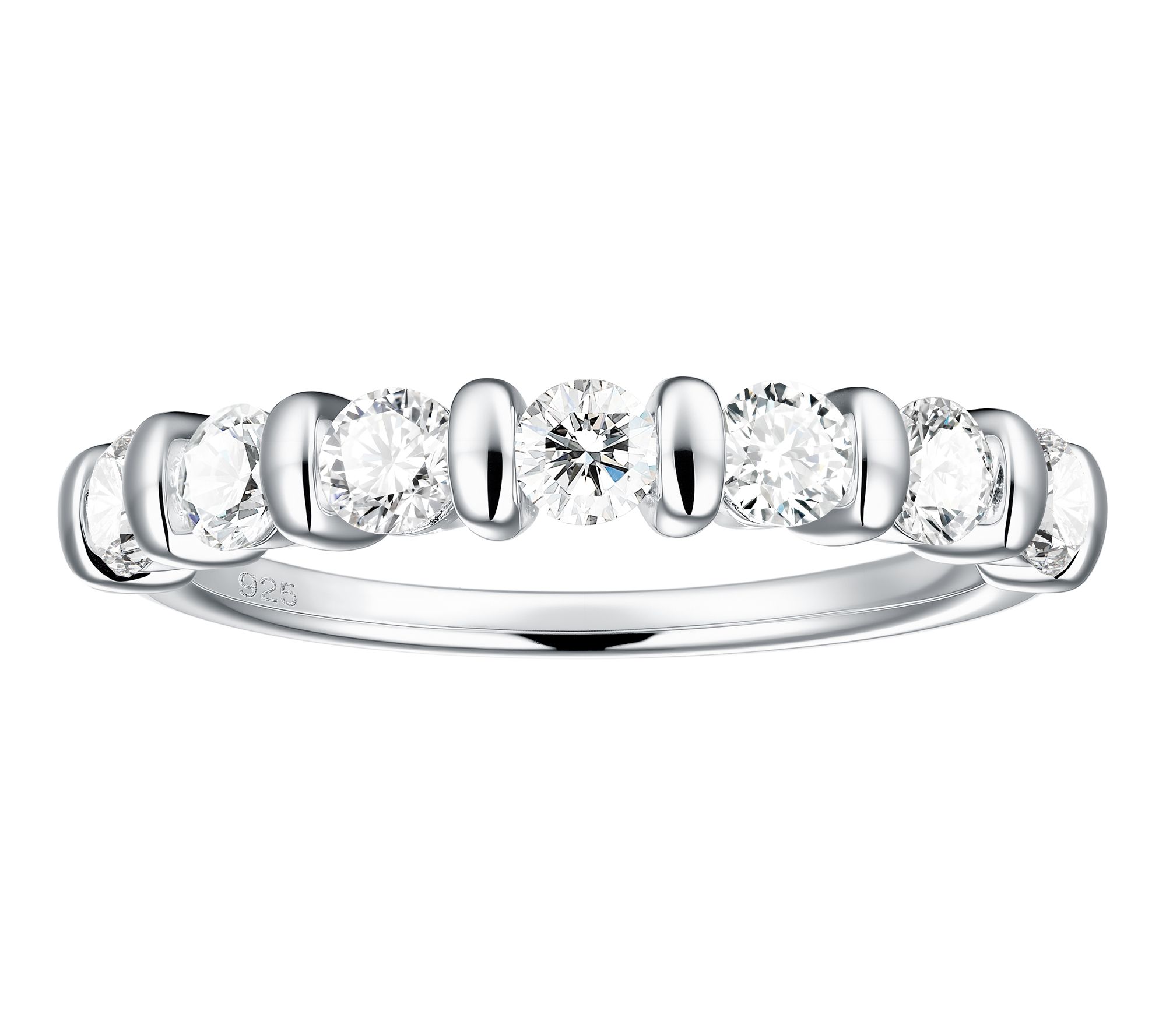 Diamonique Round Cut Half Eternity Band Ring, Sterling Silver