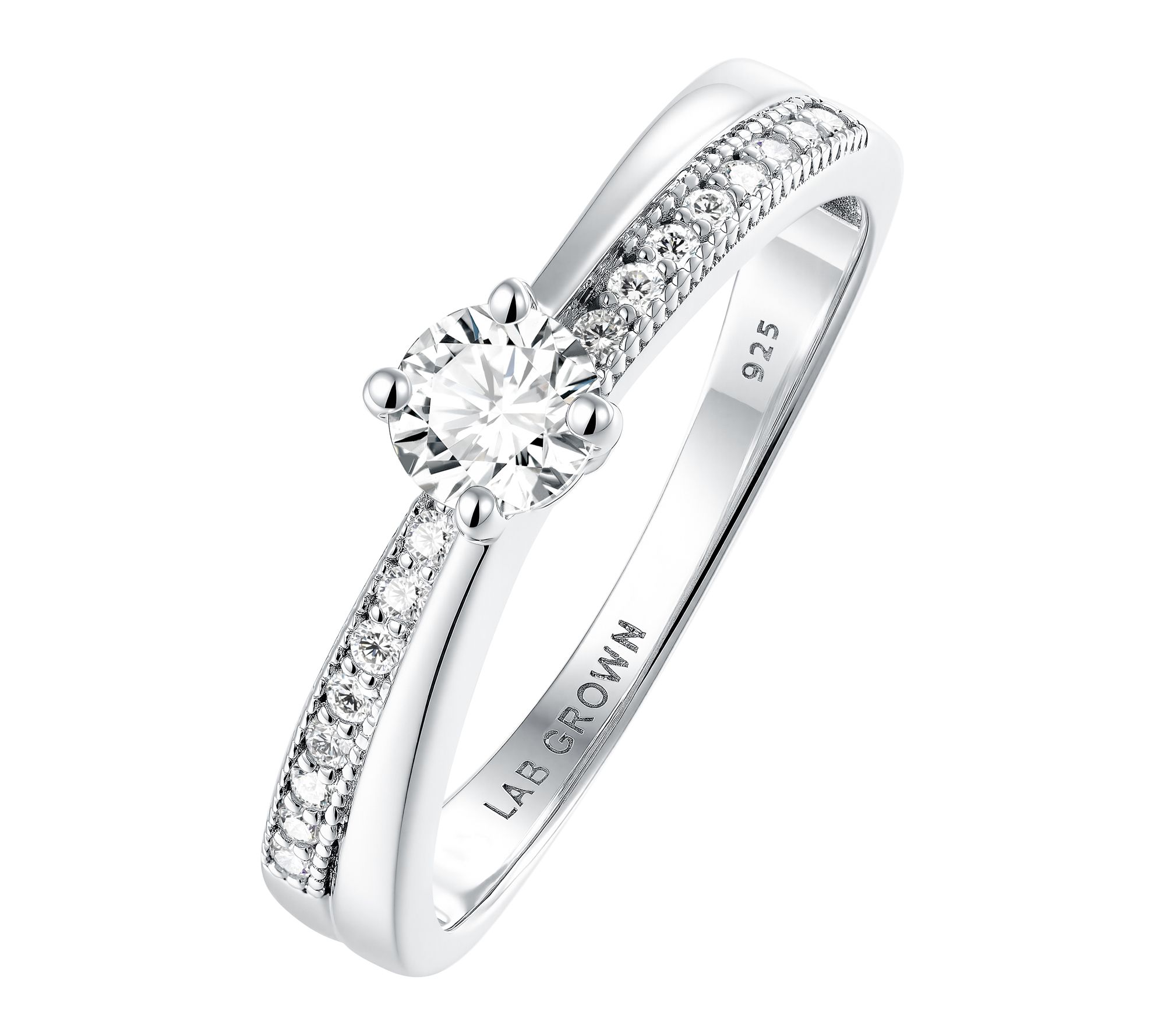 Fire Light Grown Diamond Solitaire Band Ring, Sterling Silver