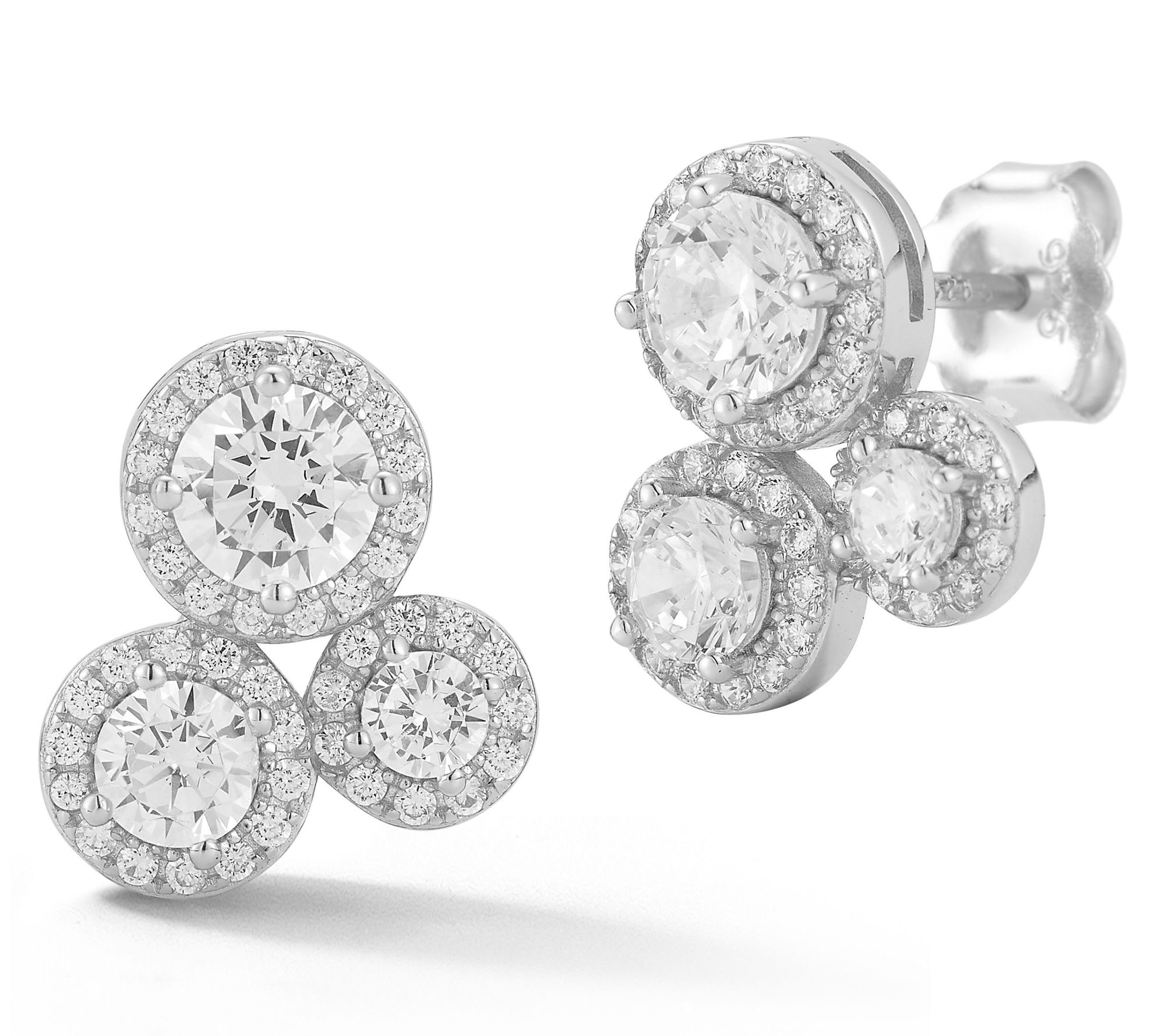 Sterlina Silver Pave Cluster Stud Earrings, Sterling