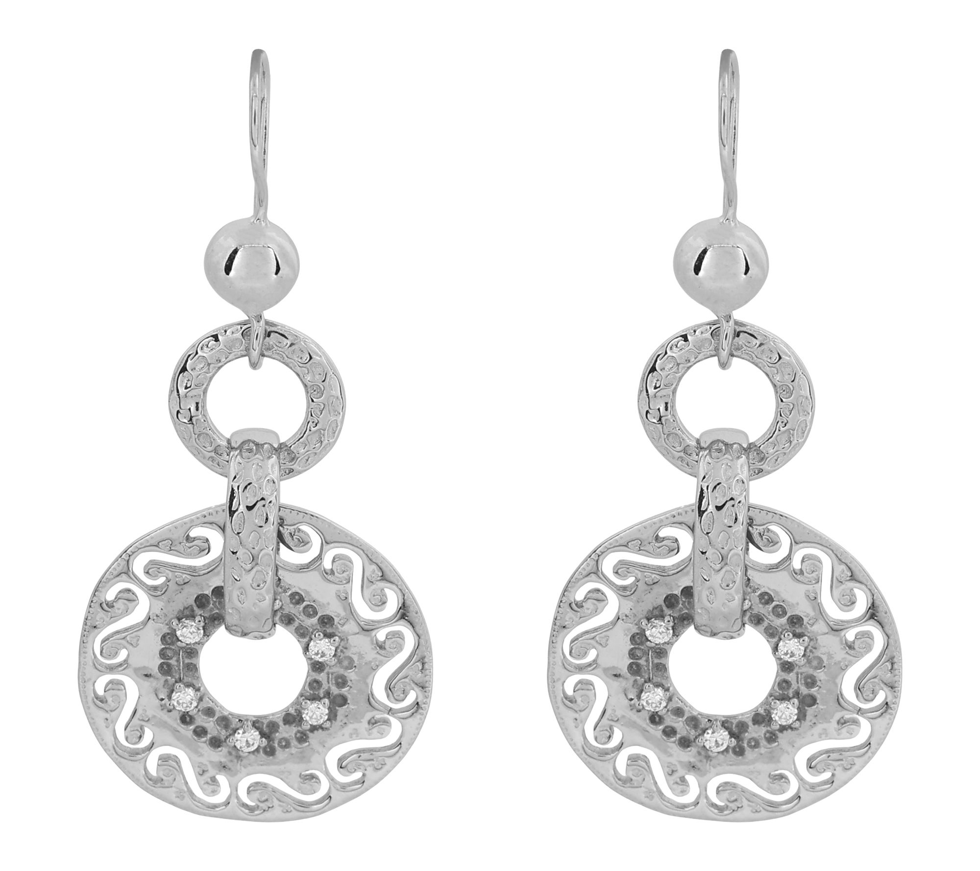 Diamonique Multi-Circle Drop Earrings, Sterling Silver