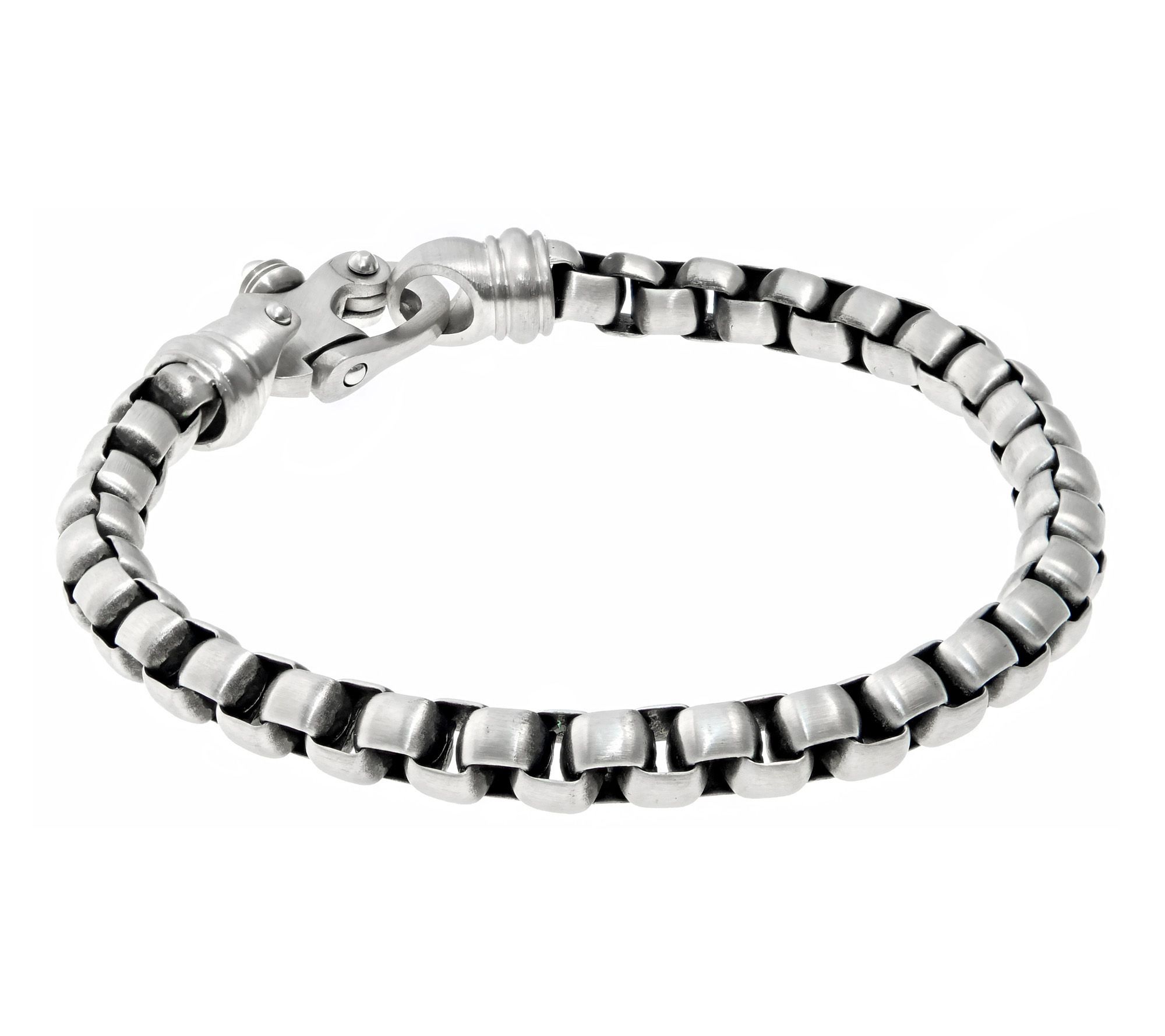 LYNX Men's Brushed Stainless Steel Round Box Chain Bracelet