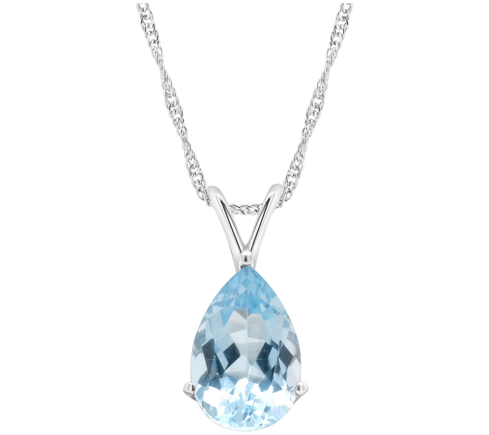 Sterling Pear-Shaped Solitaire Gemstone Pendant w/ 18" Chain