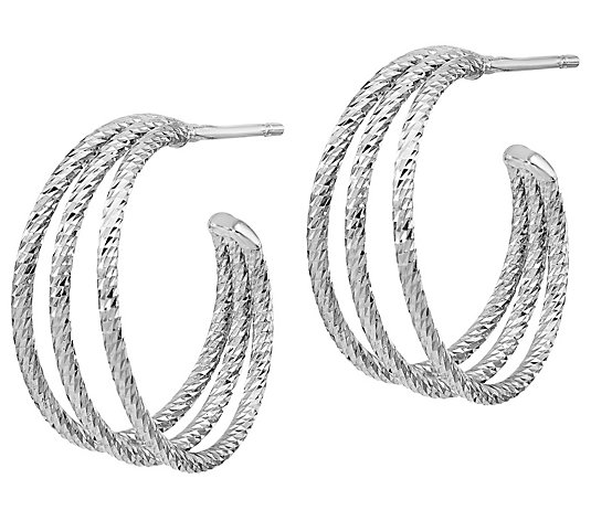 Italian Silver Diamond-Cut Triple Hoop Earrings
