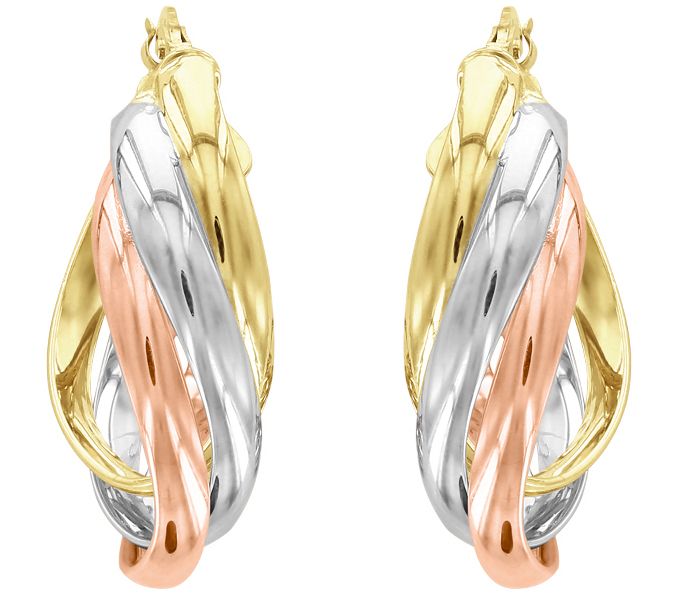 14K Gold Tricolor Oval Hoop Earrings