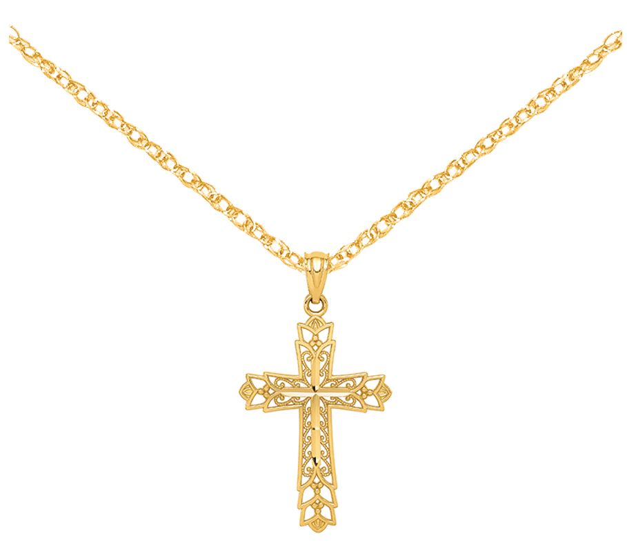 Details about   14K Gold Textured Lace Center Cross Charm Pendant MSRP $82