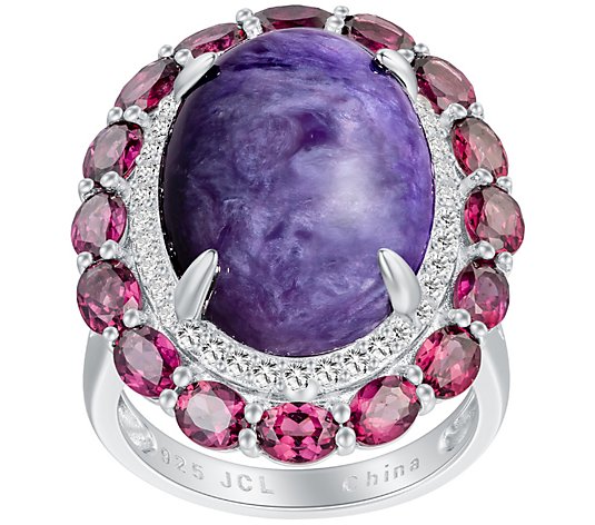 Sterling Silver Gemstone Cabachon Floral Ring
