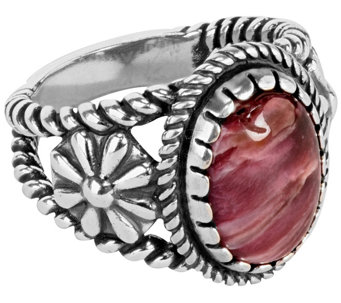 American West Sterling Silver Concha Purple Spiny Ring - J490591